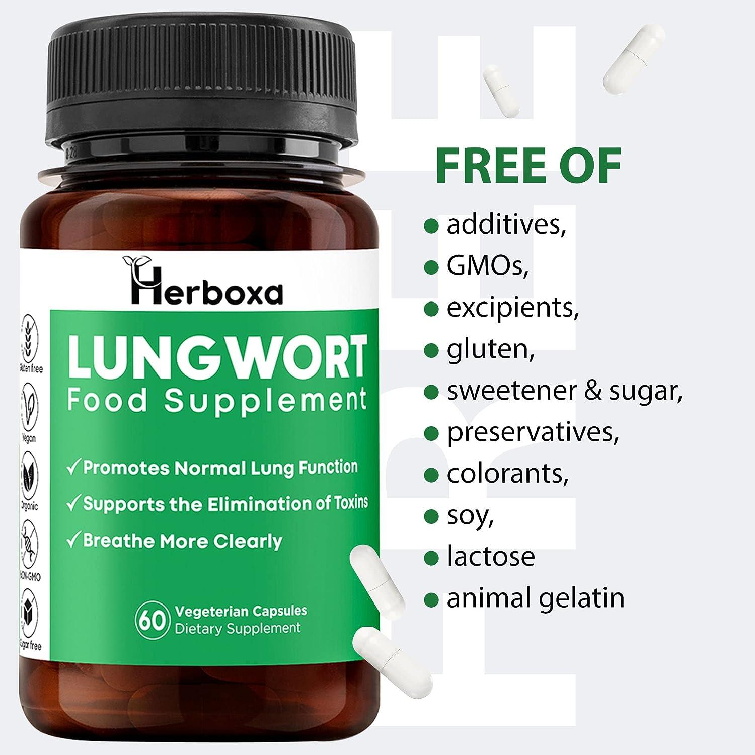 Herboxa.com Lungwort Capsules - Lung Cleanse and Detox for Better Lungs -  Cleansing and Cleaner Supplement for