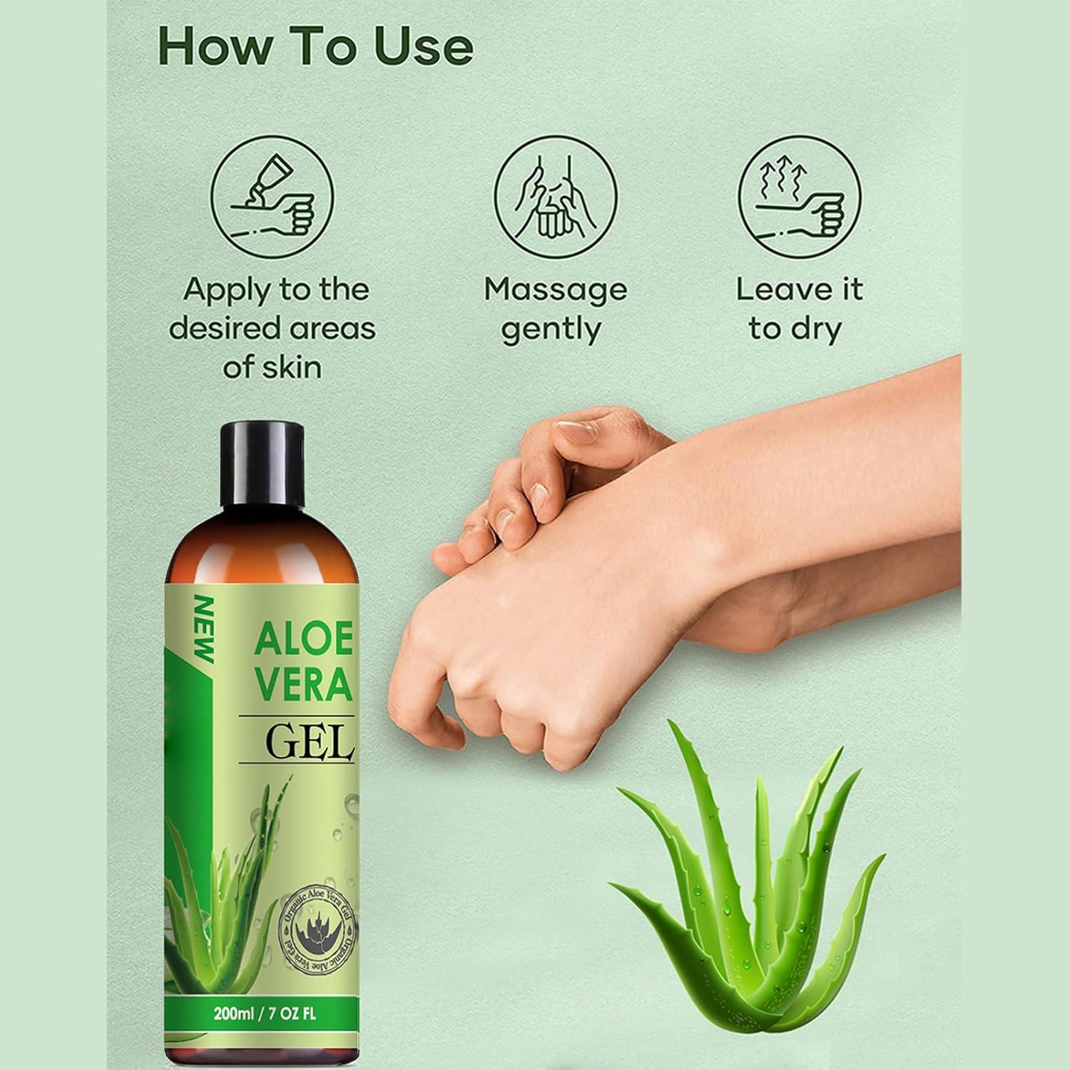 Organic Aloe Vera Gel with 100% Pure Aloe from Freshly Cut Aloe - Aloe Vera  After Sun