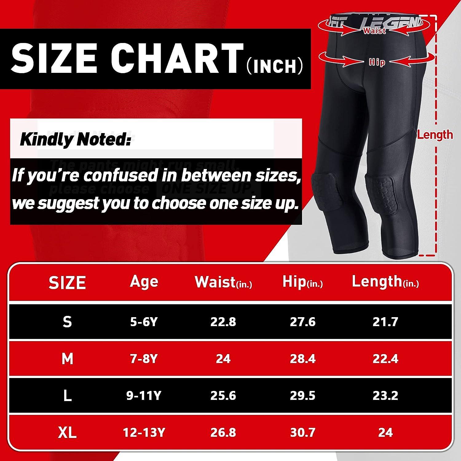 Youth Boys Basketball Compression Pants with Knee Pads 3/4 Capri Padded  Sport Tights Athletic Workout Leggings 