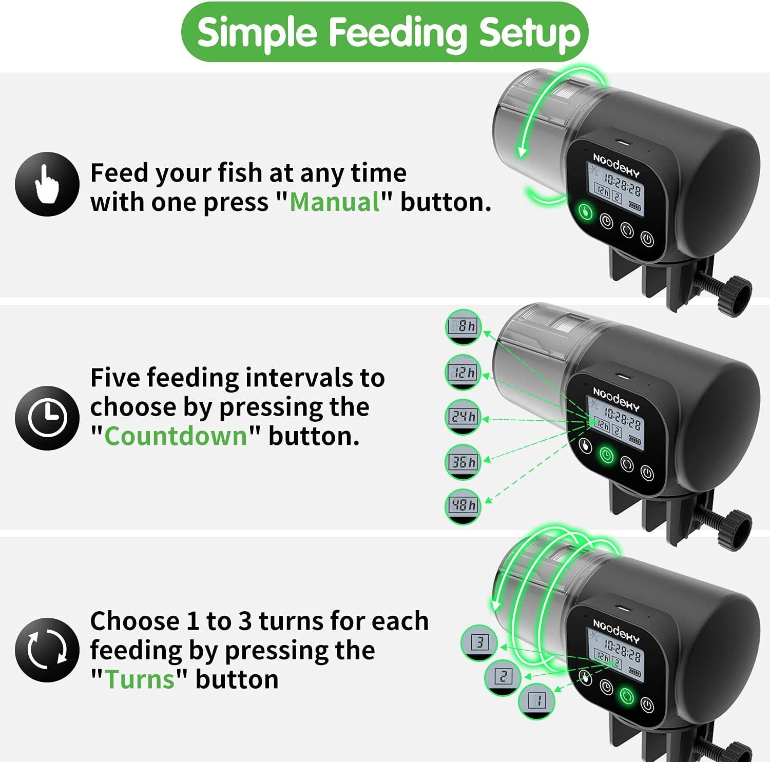 Noodoky Automatic Fish Feeder, Easy Setup Auto Fish Food Dispenser