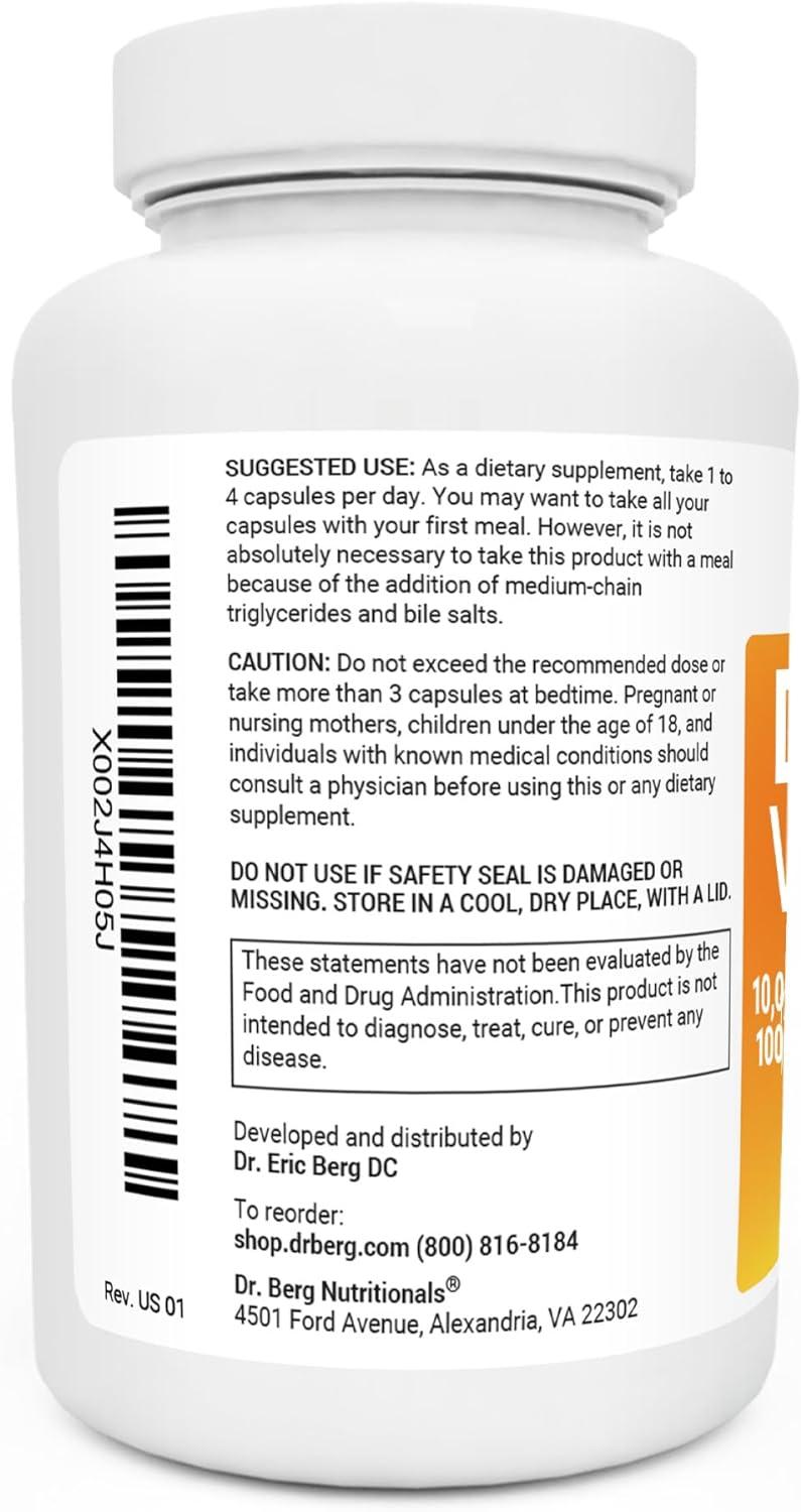 Dr. Berg's Vitamin D3 K2 Supplement with MCT Oil 10,000 IU D3, 100mcg