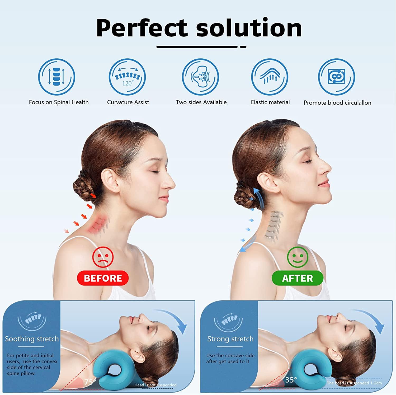 Neck and Shoulder Relaxer,Portable Cervical Traction Device Neck Stretcher, Neck Posture Corrector Chiropractic Pillow for TMJ Pain Relief and Cervical  Spine Alignment-Blue
