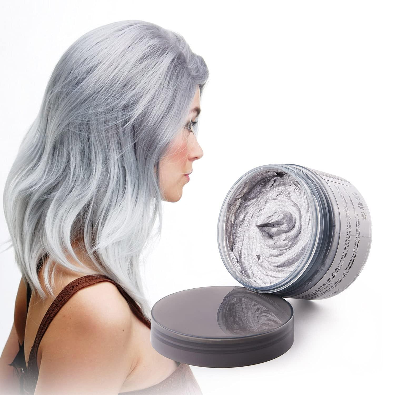 Silver Grey Hair Color Wax, Instant Hair Dye Wax 4.23 oz, Unisex Natural Hairstyle Pomade Cream