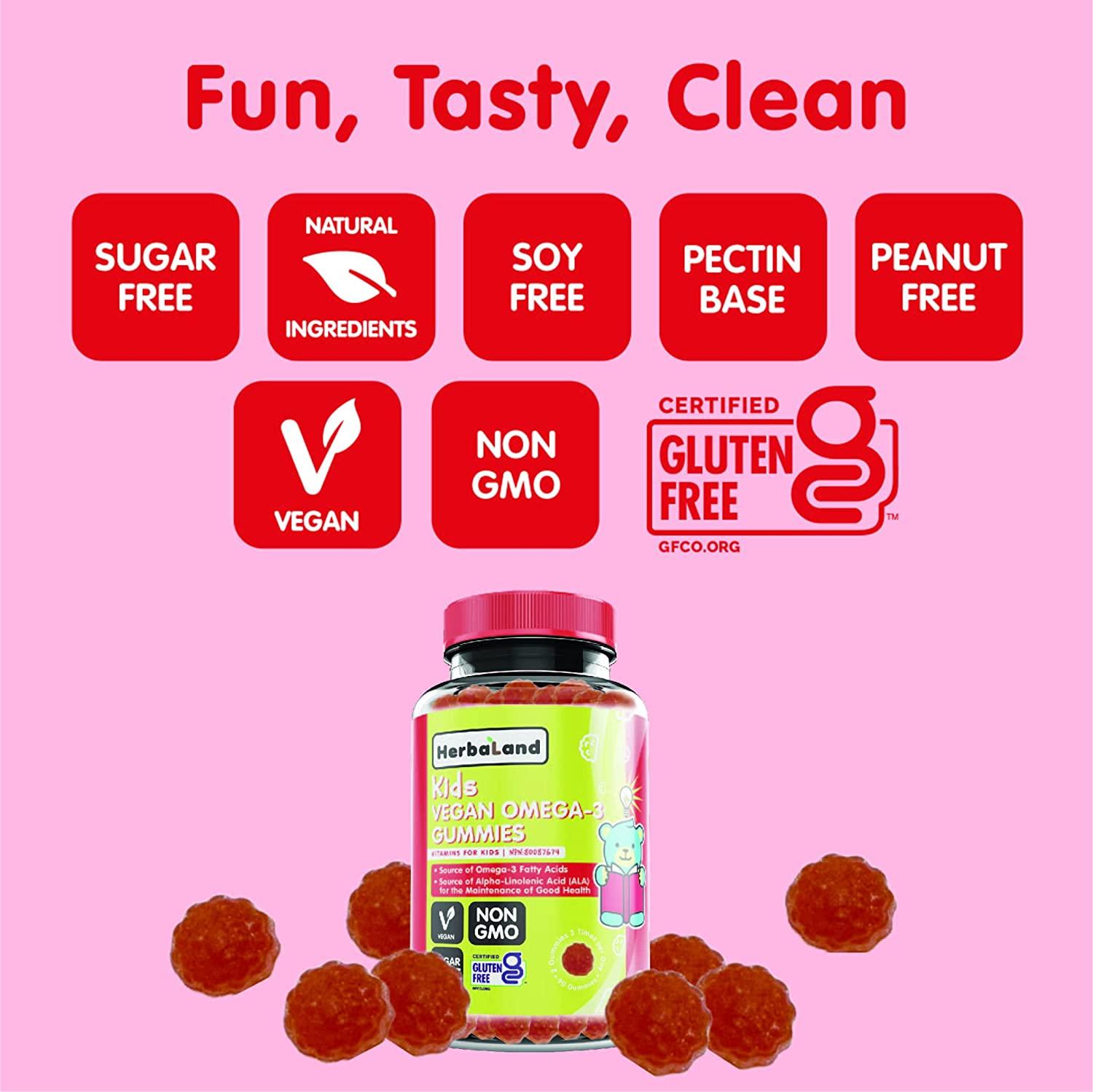 Herbaland Vegan Omega3 Gummies for Kids SugarFree PlantBased Fish Oil Children's Vitamins