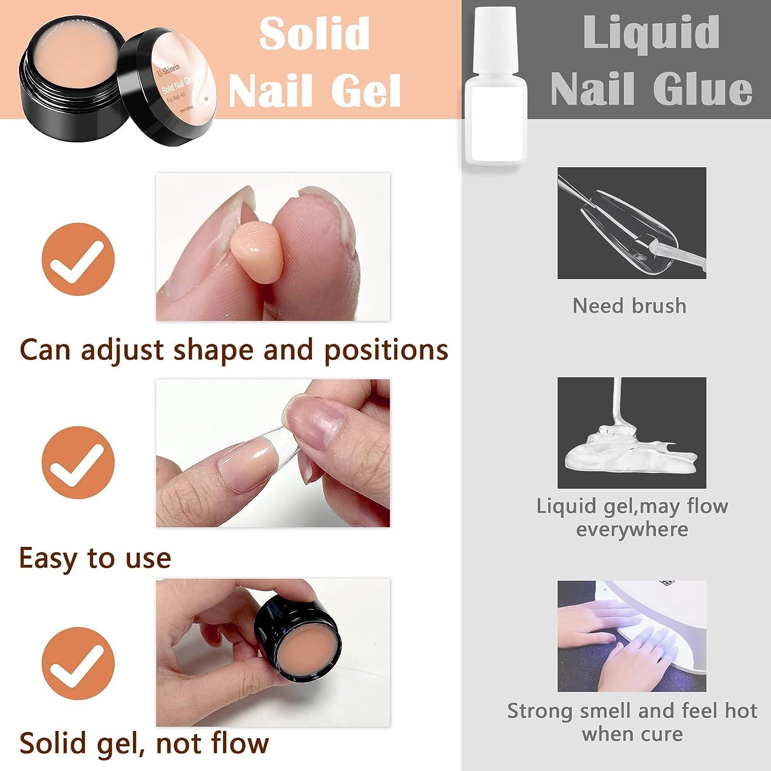U-Shinein 3x10ml Solid Nail Glue Gel Nail Tips Glue Gel for Acrylic Nails  Press on Solid Glue Gel Nail Art Manicure Glue Gel Need UV/LED Lamp Longer  Cure (Clear Nude Pink) Color