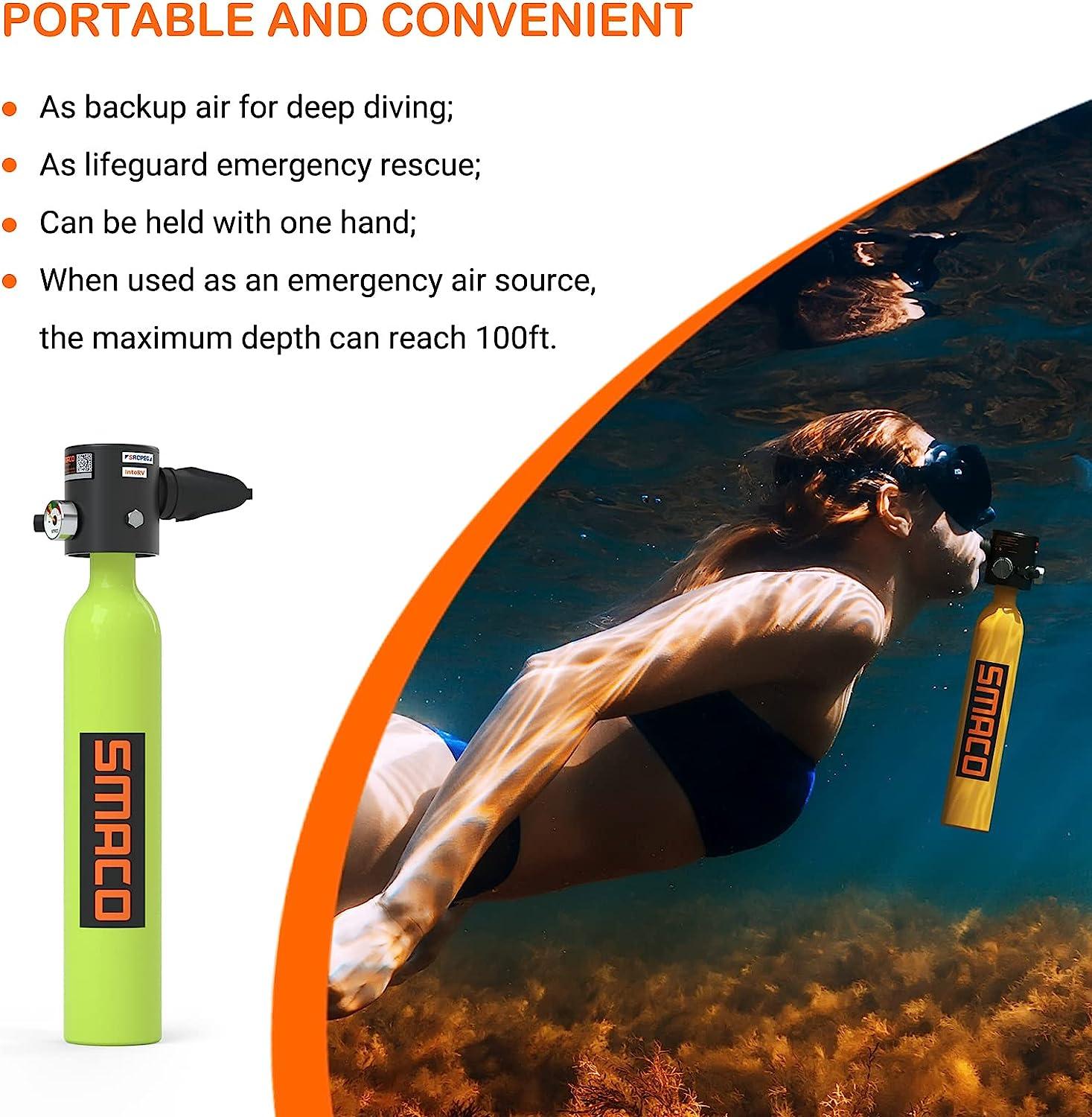 Scuba Tank for Diver Mini Diving Tank Mini Scuba Tank Breath Underwater Device Scuba Cylinder with 6-12 Minutes Diving Oxygen Tank Inflatable Scuba Diving Equipment Provide A Underwater World Tour Green