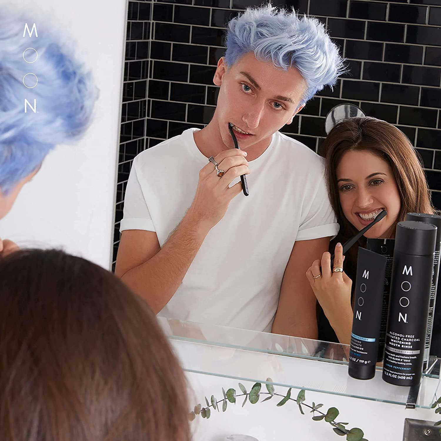 MOON Soft Bristle Toothbrushes White and Black Sleek Design (2 Pack)