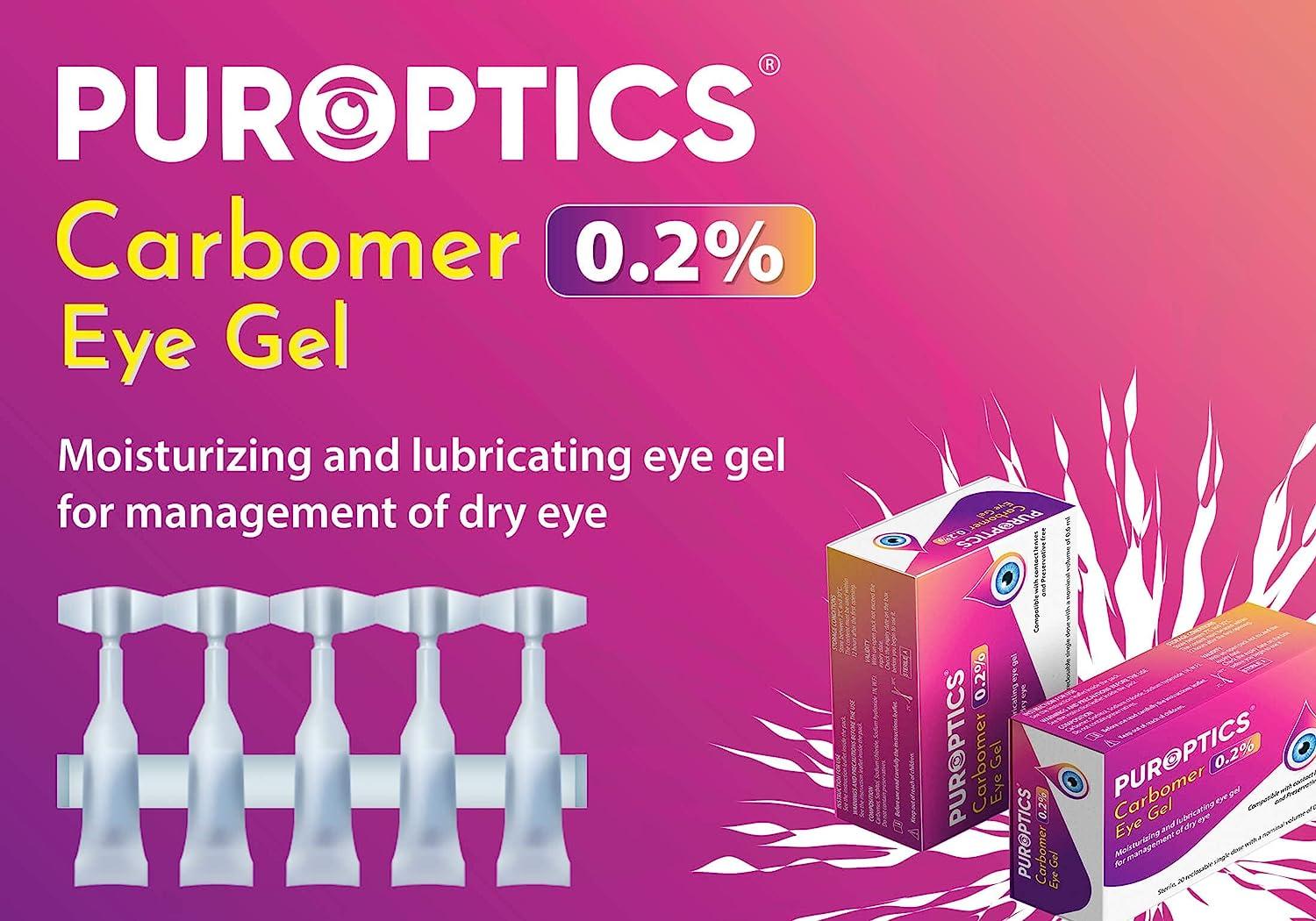 Puroptics Carbomer Eye Gel 0.2 Single Dose Units for Dry Eyes Protects Cornea Quick Acute