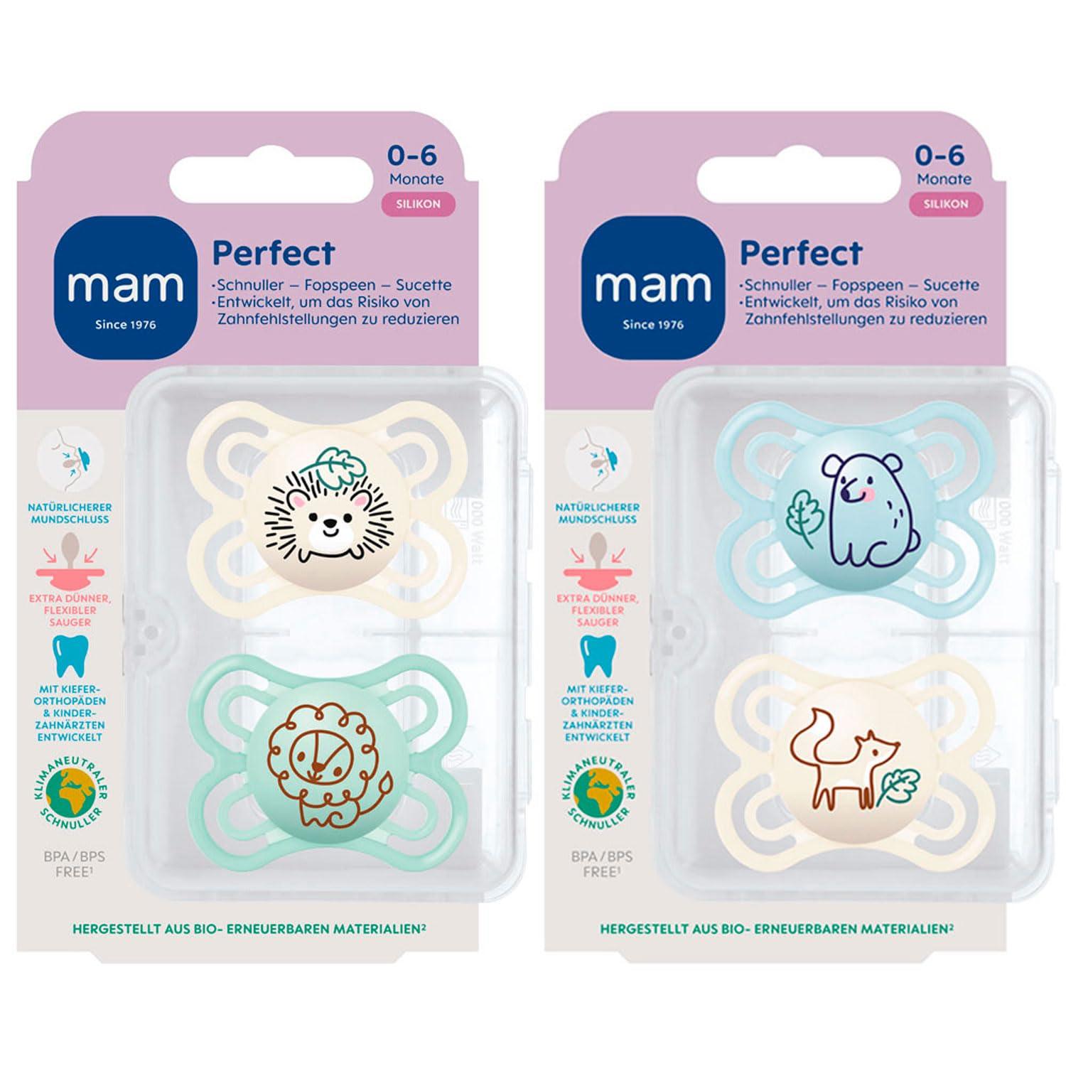 MAM Fopspeen Perfect S138 fopspeen met extra fijne en flexibele zuignap van Skinsofttm, ultrazacht, voor baby's met 6 maanden, neutraal met automatische sterilisatiedoos,1 eenheid (pak van 1