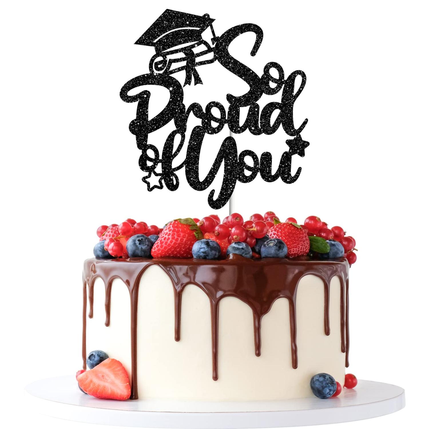 We Are So Proud of You Cake Topper, Black Glitter Graduation Cake Pick with Gold Glitter Star for 2026 Congratulations Graduation Party Cake We Are So Proud of You Cake Topper, Black Glitter Graduation Cake Pick with Gold Glitter Star for 2026 Congratulations Graduation Party Cake