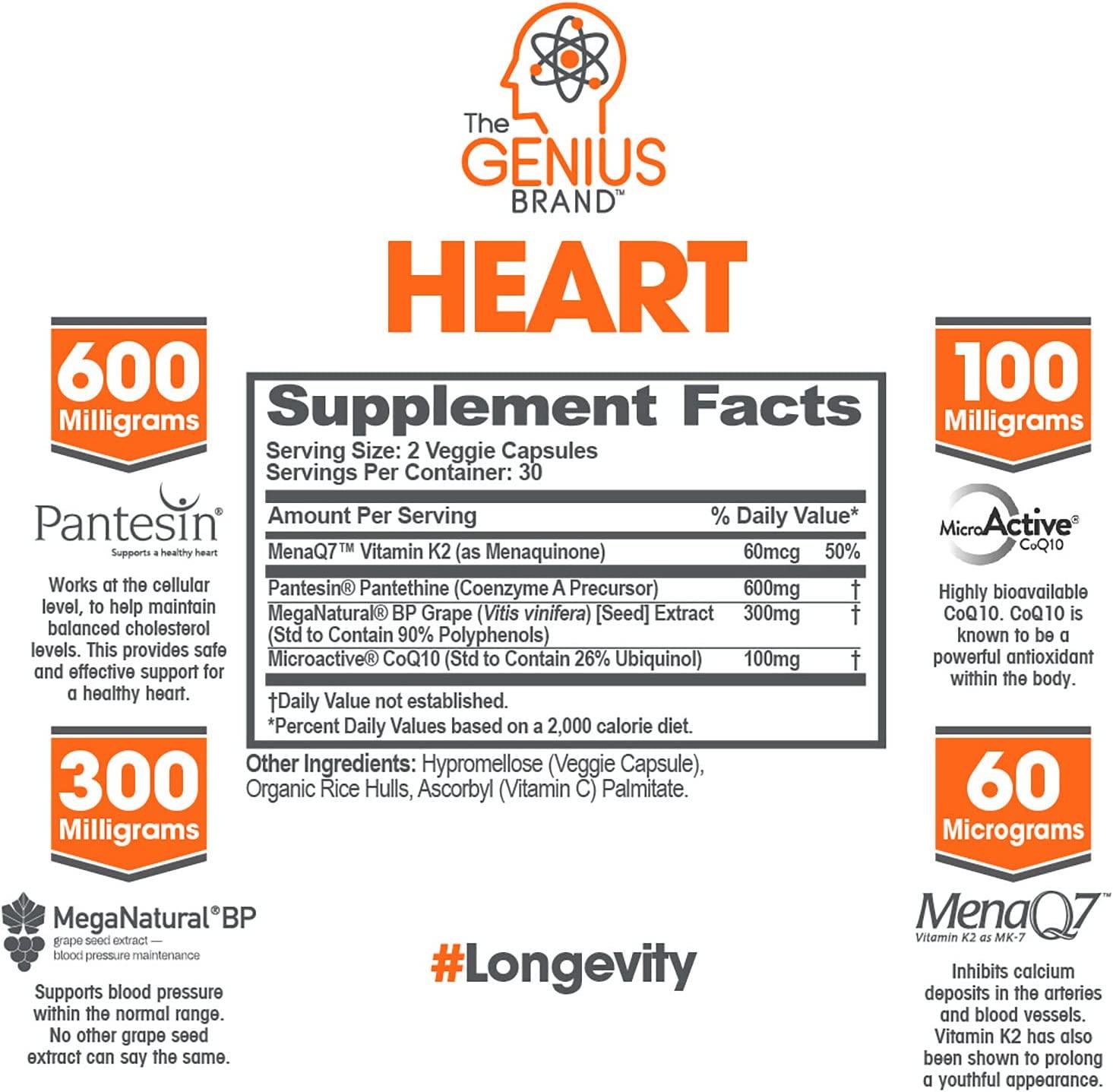 Genius Heart & Cardiovascular Health Supplement 60 Capsules for