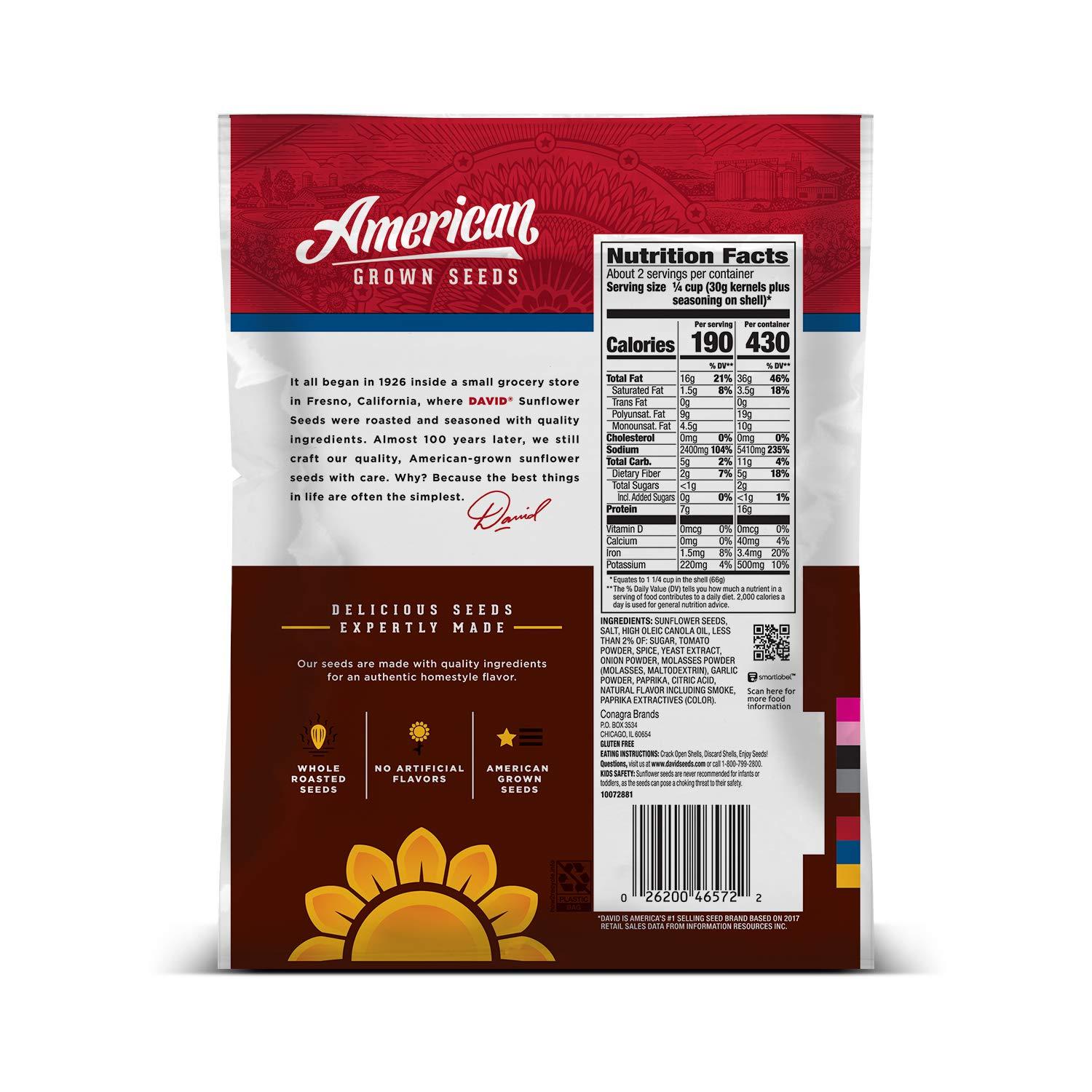 DAVID Seeds Roasted & Salted BarBQ Jumbo Sunflower Seeds, Keto