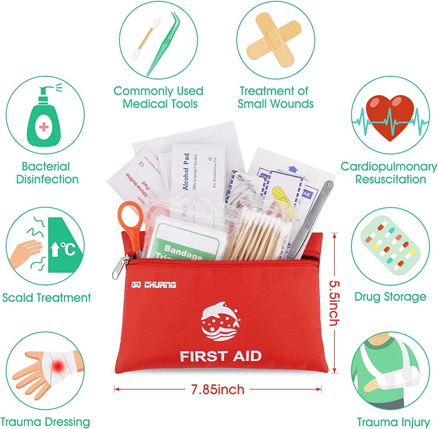 Small Travel First Aid Kit 87 Piece Clean, Treat and Protect Most