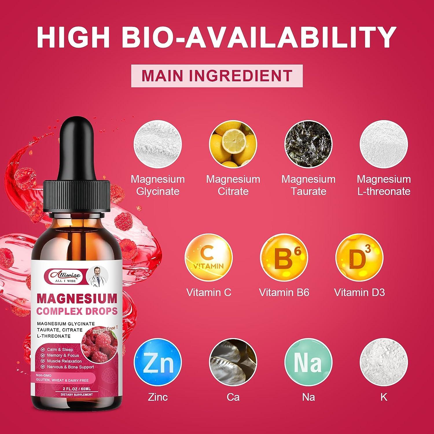 Magnesium Glycinate 500mg Drops Supplement High Absorption Liquid