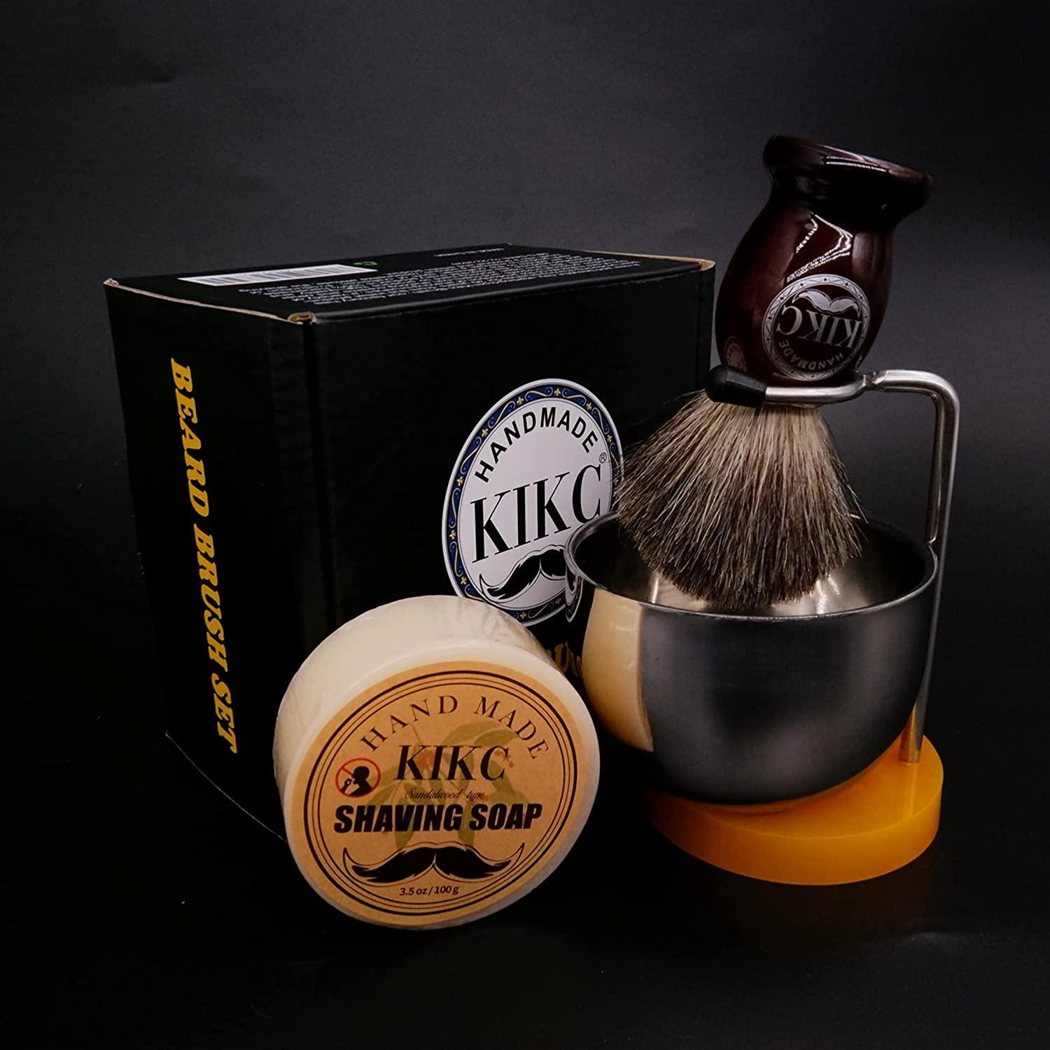 KIKC 4 In 1 Shaving Brush Set 100 Pure Badger Hair Wooden Handle