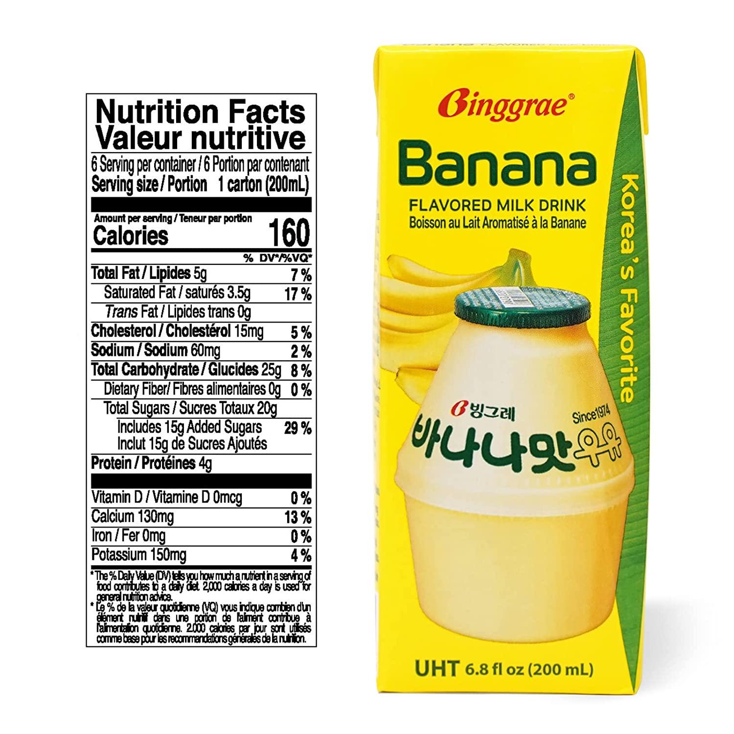 Binggrae Banana Flavored Milk 6.8 Fl Oz (Pack of 6) Delicious Korean