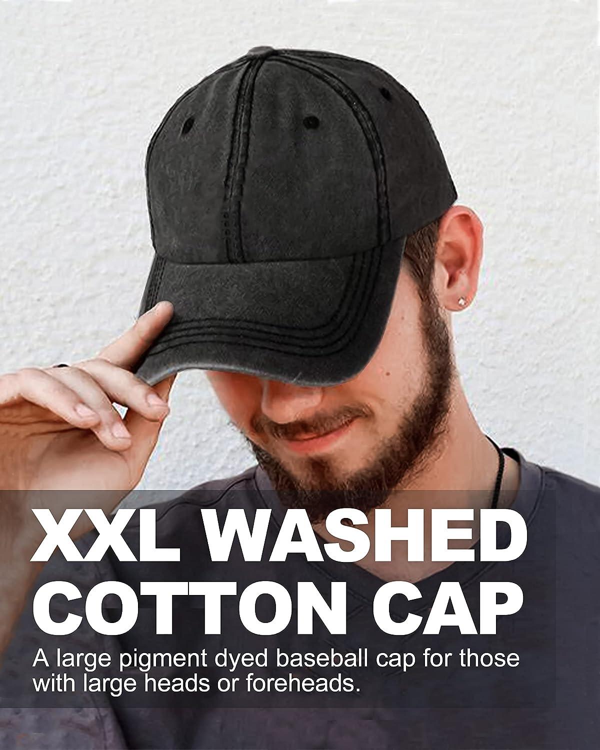 XXL Oversize Washed Denim Baseball Cap,Large Pigment Dyed Dad Hat,Low  Profile Sports Cap for Big Heads 23.5-25.5 XX-Large Black Gray