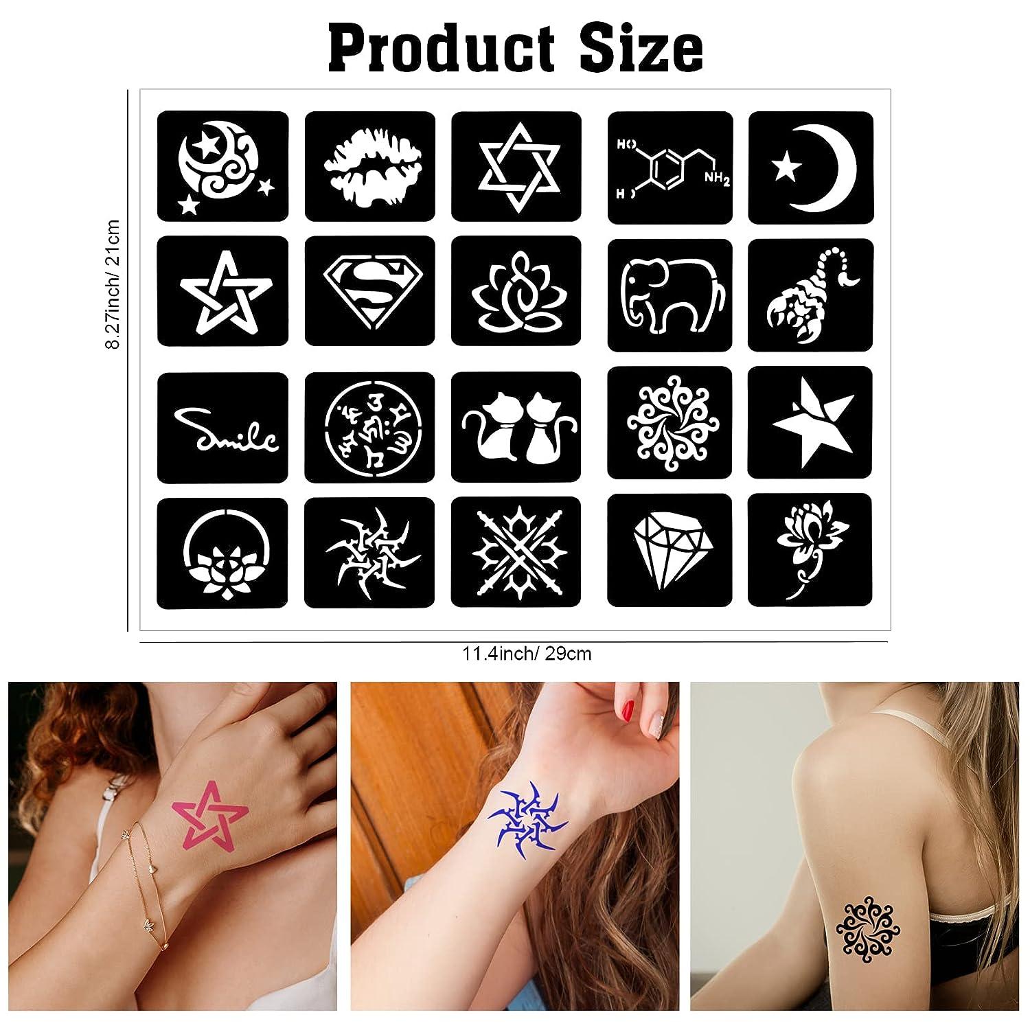 Qpout Tattoo Stencils For Kids Adults 16 Sheets Henna Tattoo