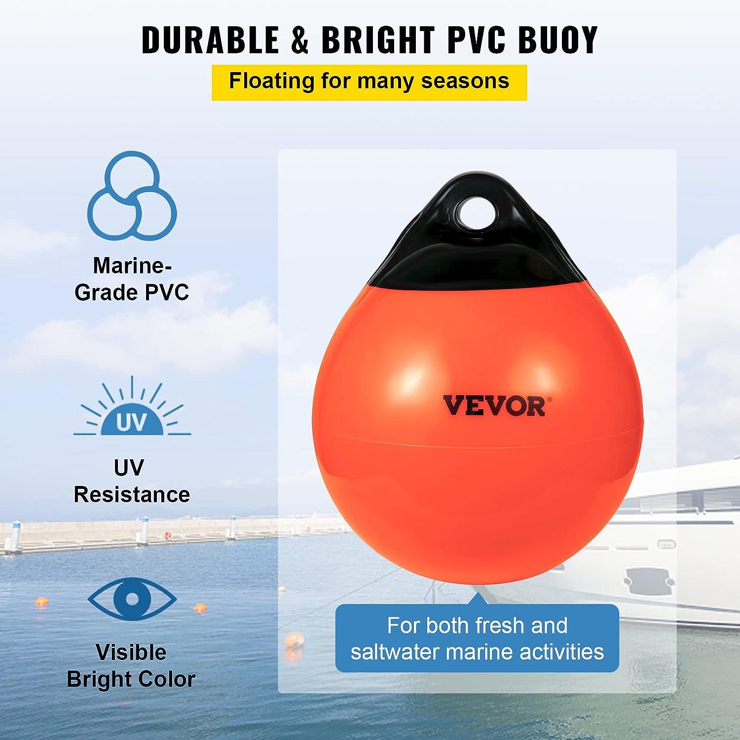VEVOR Boat Buoy Balls, 15 Diameter Inflatable Heavy-Duty Marine-Grade PVC Marker  Buoys, Round Boat Mooring Buoys, Anchoring, Rafting, Marking, Fishing,  Orange