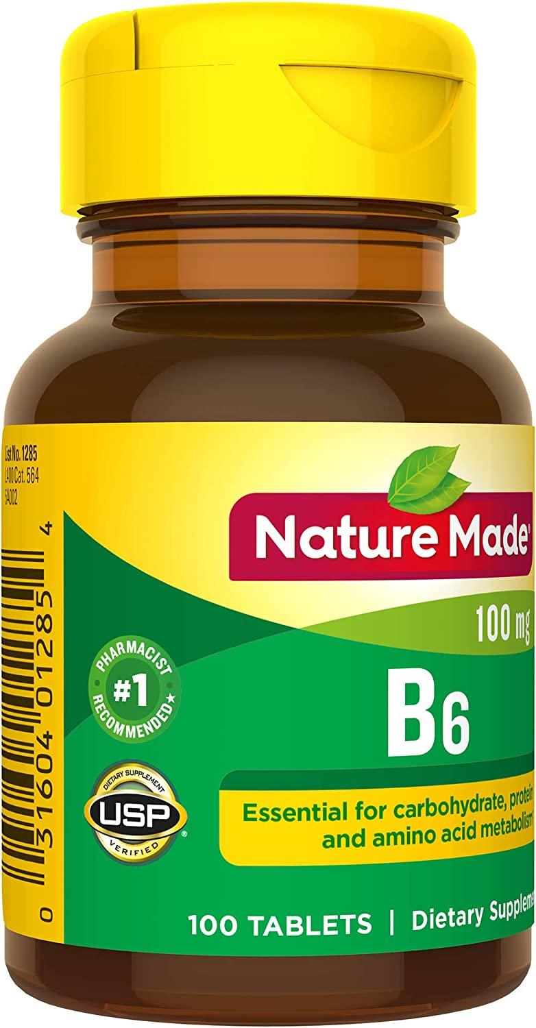 Vitamin B6 100 mg Tablets 100 Count for Metabolic Health