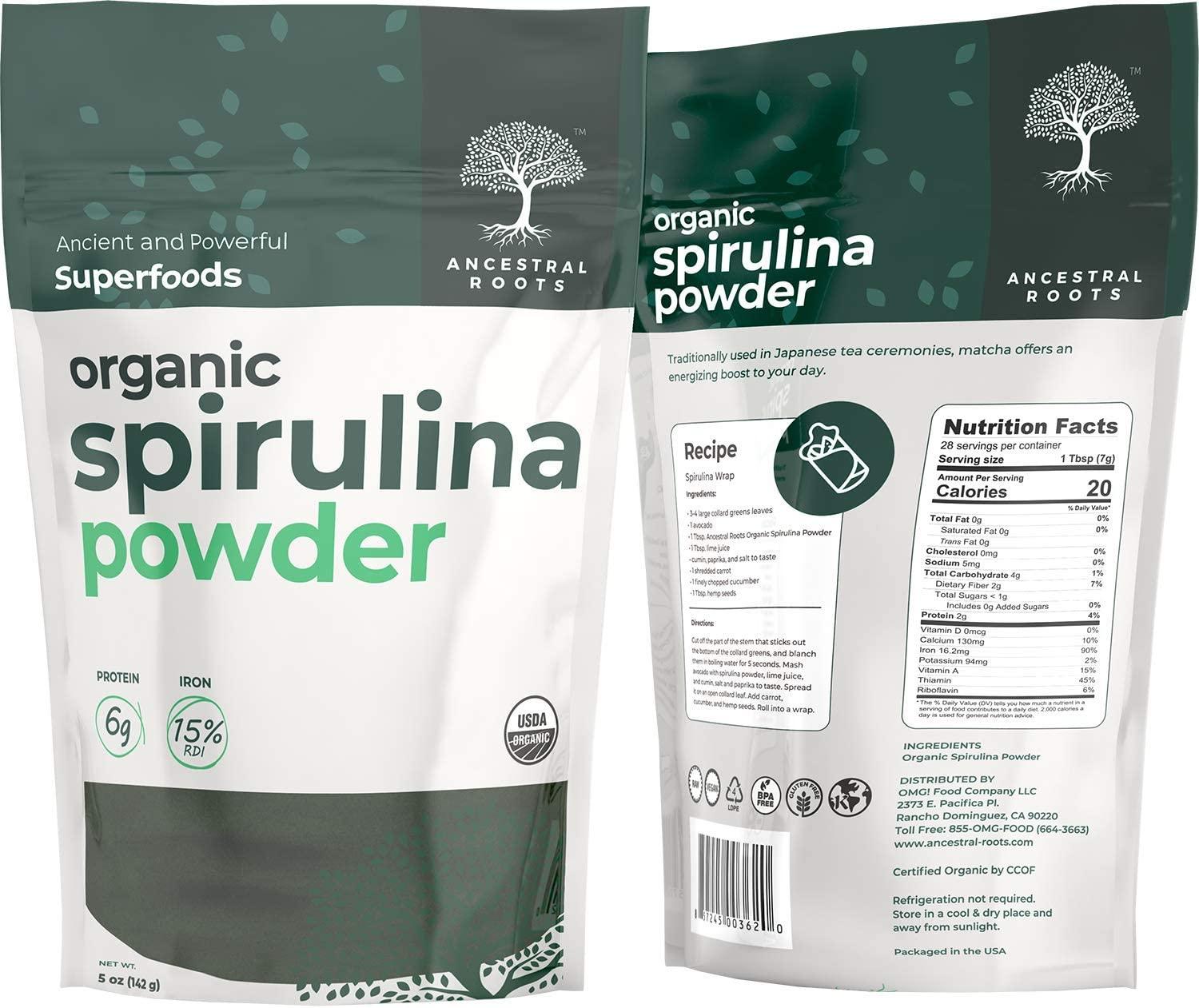 Ancestral Roots Organic Spirulina Powder 100 Pure, USDA Certified