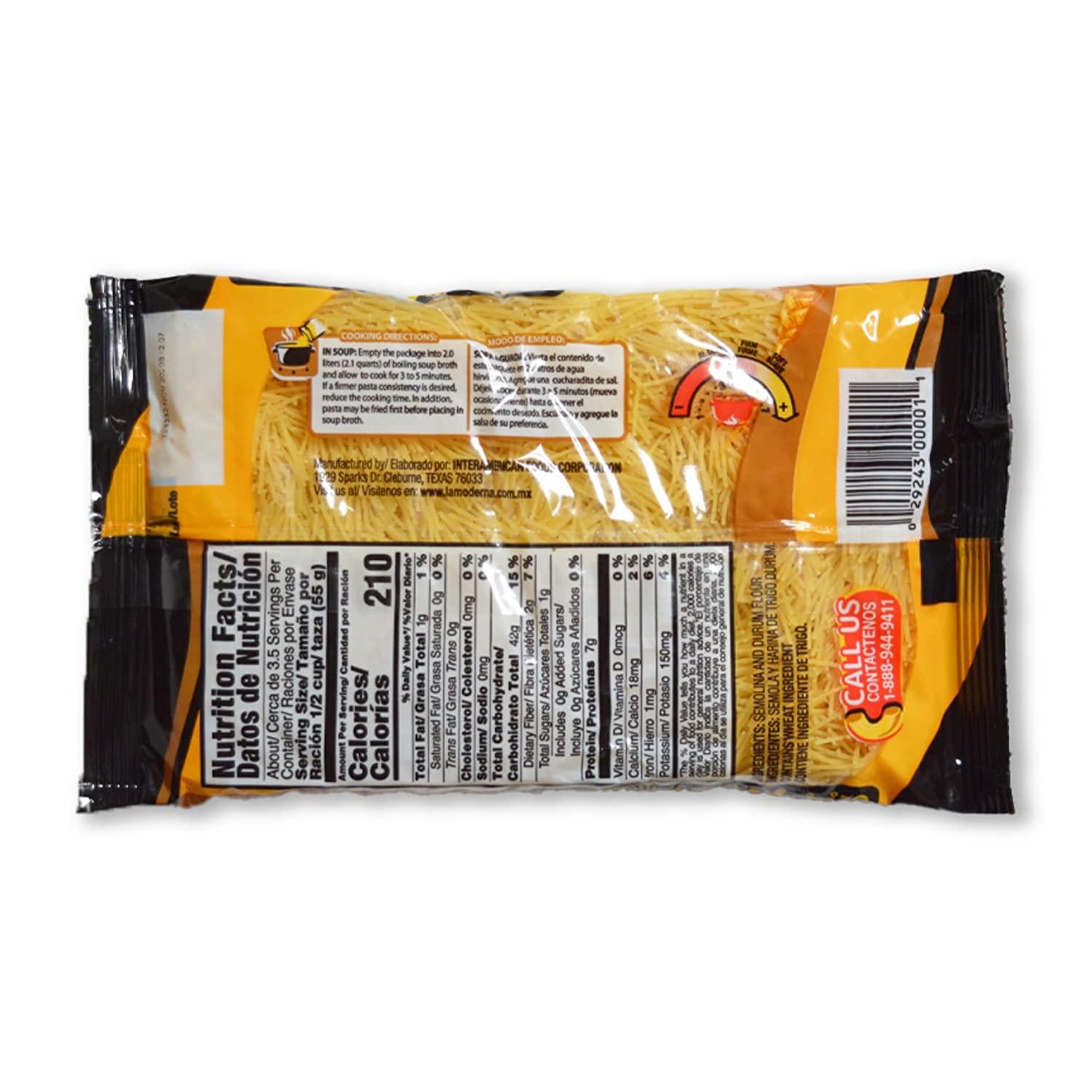 La Moderna Vermicelli Pasta, Noodles, Durum Wheat, Protein, Fiber, Vitamins, 7 Oz, Pack of 20