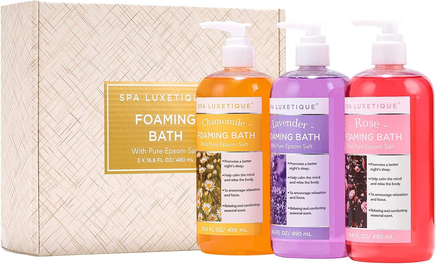 Spa Luxetique Bubble Bath Set with Epsom Salt, Chamomile, Rose ...