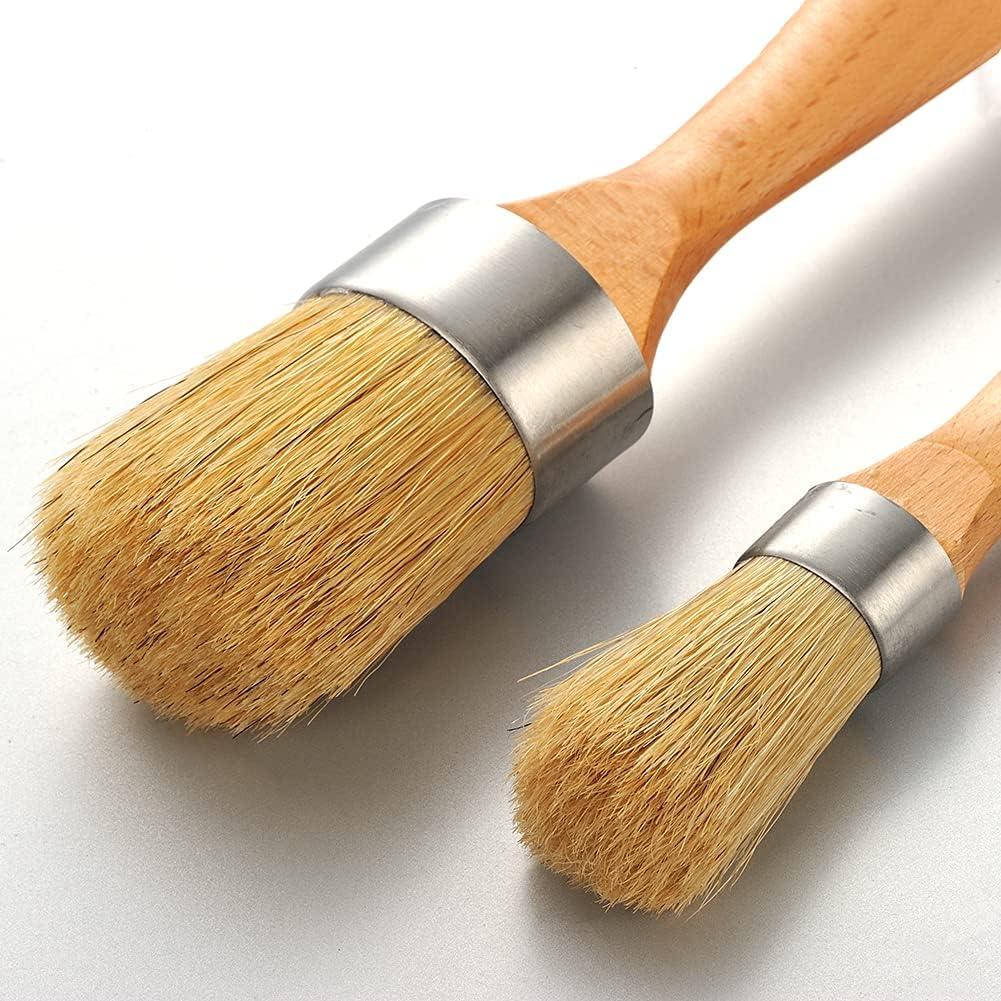 2PCS Chalk Paint Wax Brush Set for Furniture, Round Paint Brushes for  Stencils, Wood Projects, Wax Finishing,Milk Paint - Dark or Clear Soft Wax,  Natural Bristles