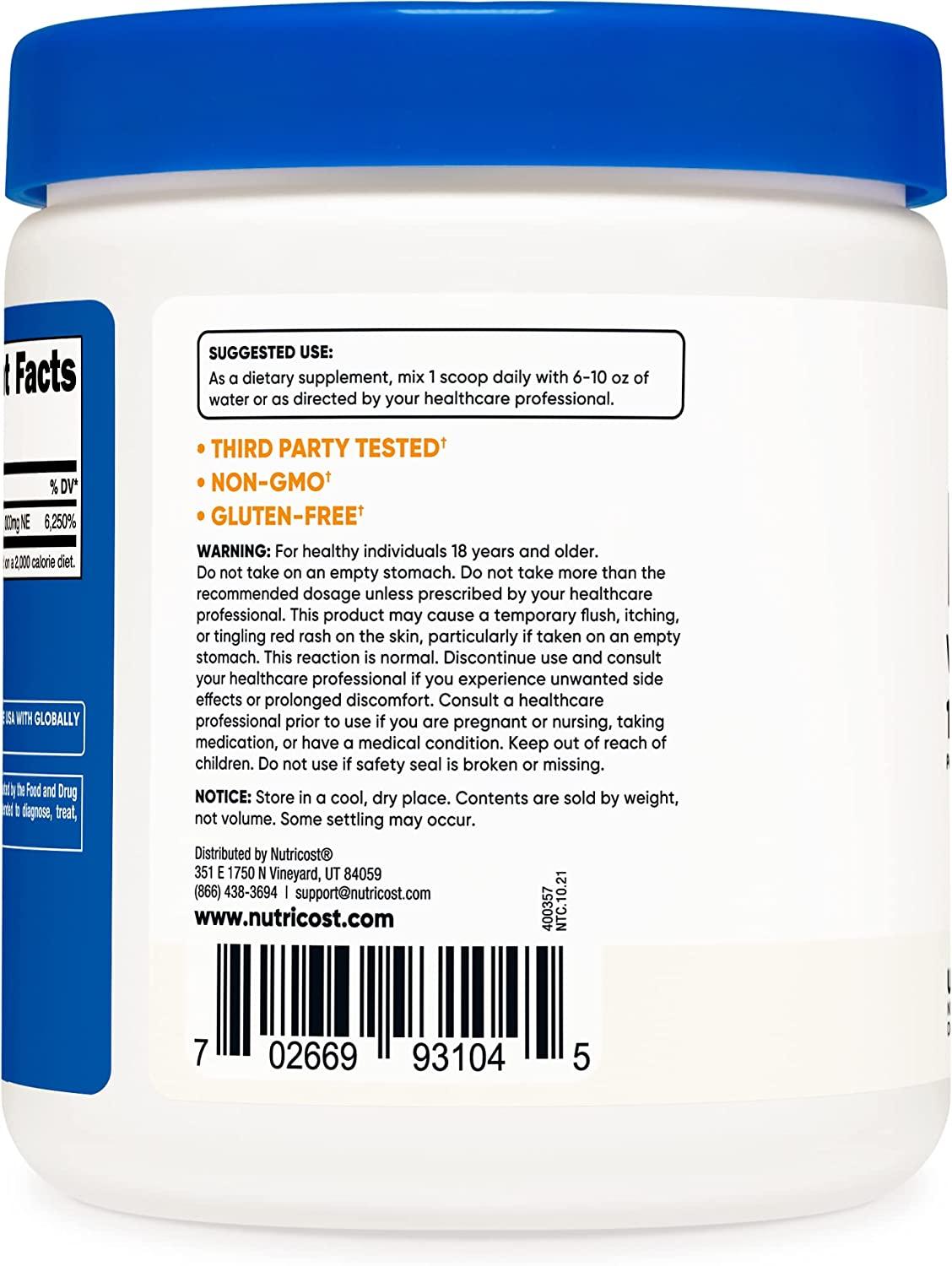 Nutricost Niacin Vitamin B3 Powder 250g Pure 1g Per Serving B3