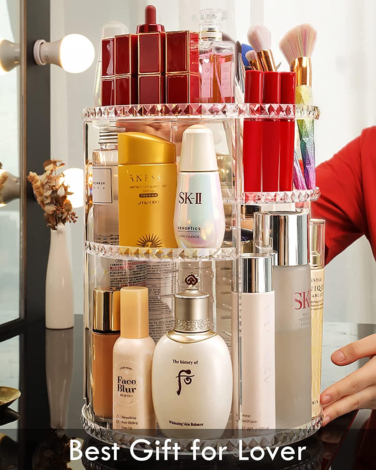 Rotating Makeup Organizer for Vanity 3 Tier, High-Capacity Skincare Clear  Make Up Storage Perfume Organizers Cosmetic Dresser Organizer Countertop  360