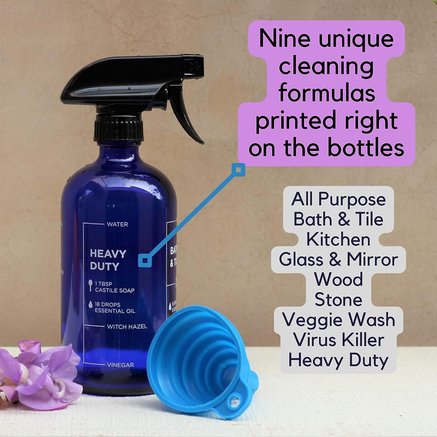 Premium Empty glass Spray Bottles for cleaning solutions with 09 Cleaning  Formulas. Reusable 16 oz spray bottles for cleaning solutions. Refillable  cleaning spray bottles with Adjustable Nozzle Squirt