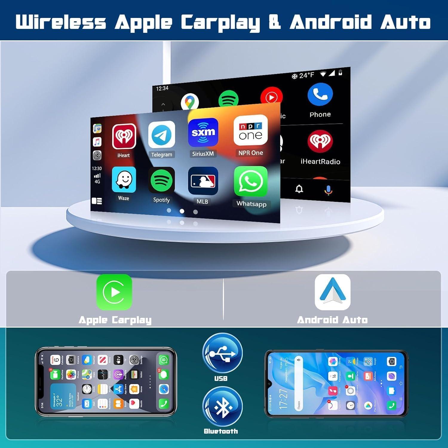 2G+64G Double Din Android 13 Car Stereo Wireless Apple Carplay Android  Auto, Hikity 10.1 Inch Touch Screen Car Audio Receiver Bluetooth FM Radio  GPS