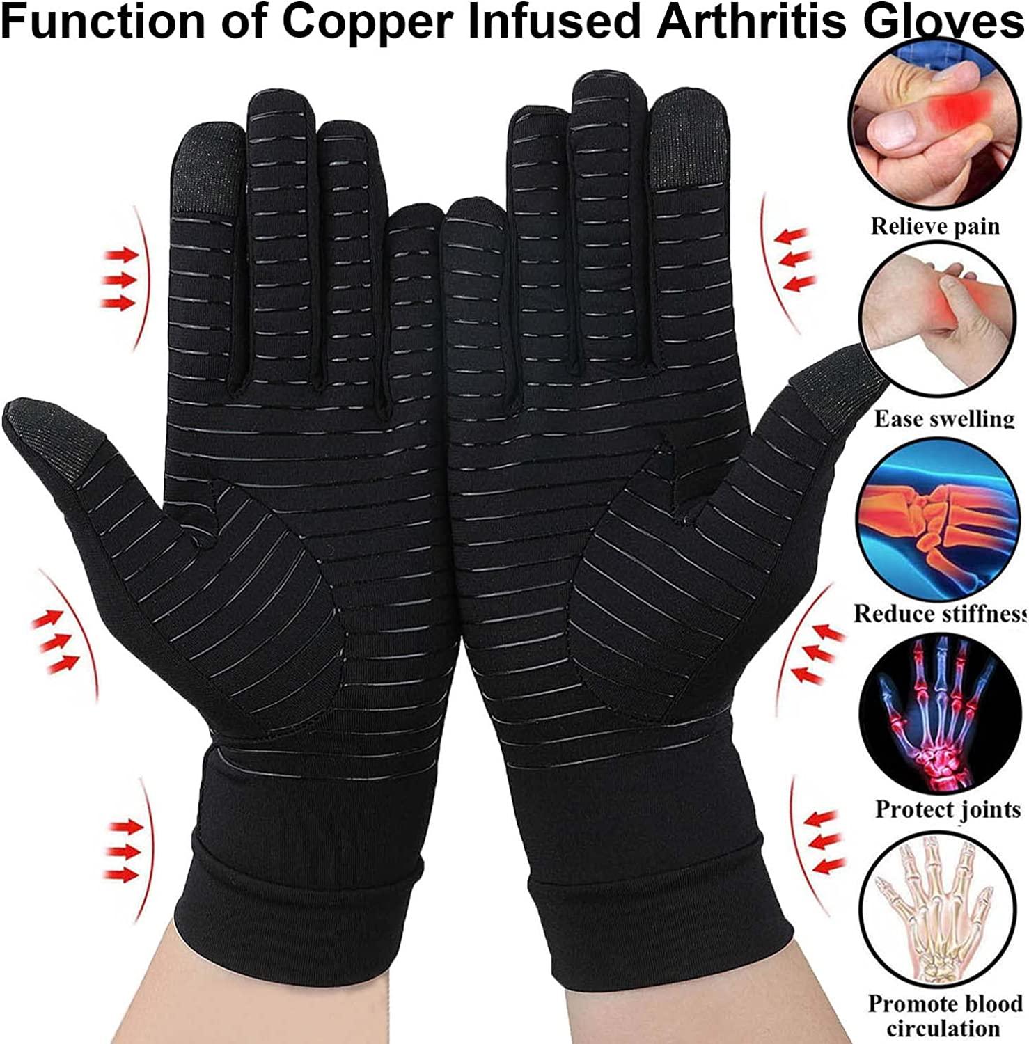 2Pairs Full Finger Compression Gloves for Women Men Copper Arthritis