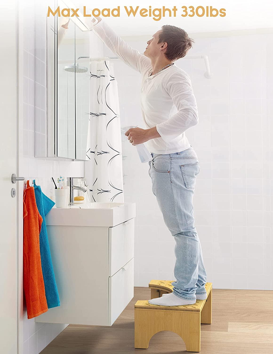 Toilet Stool, Easoger Bamboo Squatting Bathroom Stool, 7" Foldable