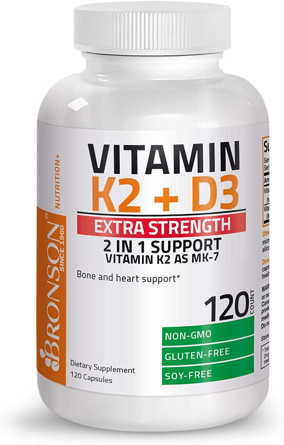 Bronson Vitamin K2 (MK7) & D3 Extra Strength Supplement 10,000 IU