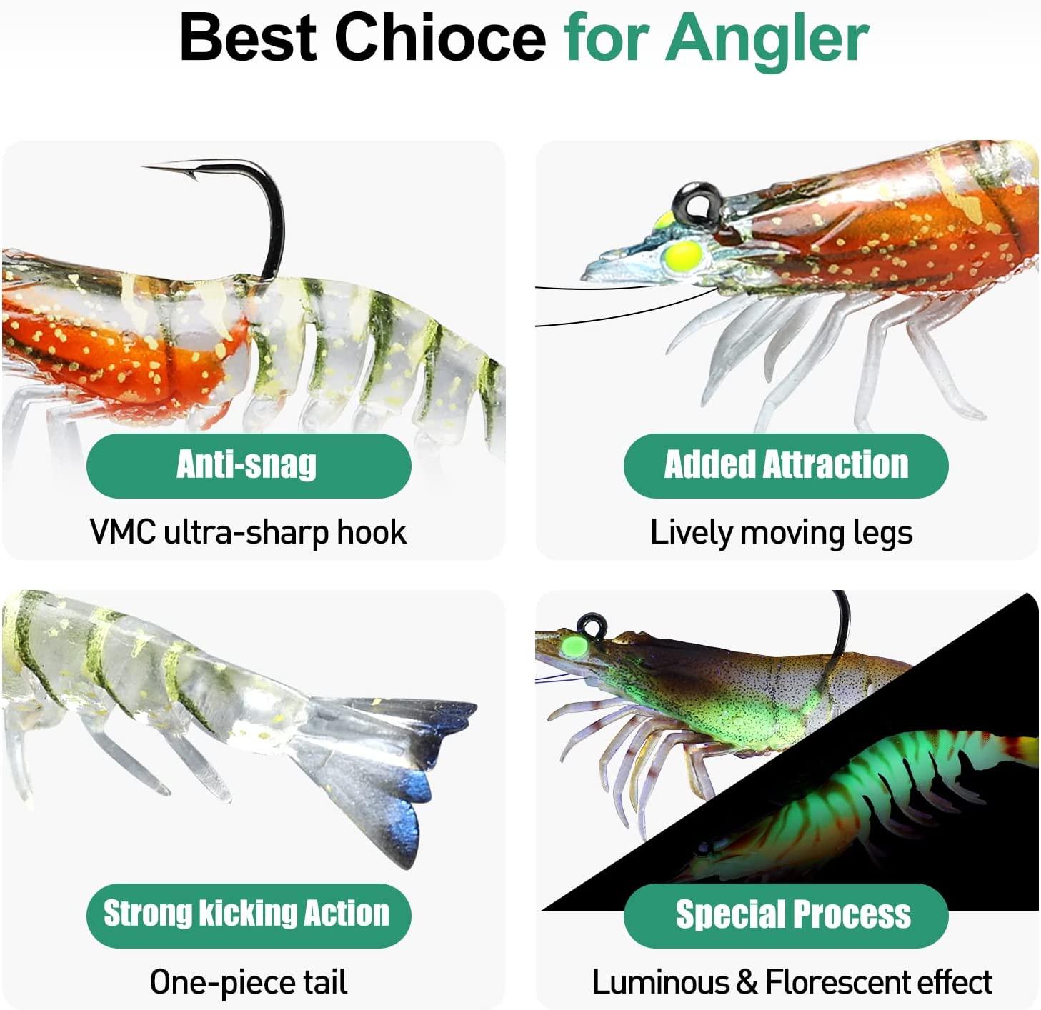 TRUSCEND Pre-Rigged Fishing Lures Premium Shrimp Lure with VMC Hook Best  Bottom Soft Swimbaits for Bass Fishing Baits with Spinner Bass Trout Crappie  Walleye Pike Striper Perch Musky Fishing Jigs A-3.5-0.4oz