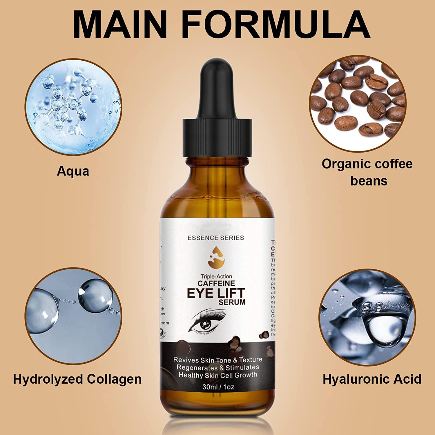 Caffeine Eye Serum with EGCG, Vitamin C, Hyaluronic Acid & Collagen 1 oz Reduces Puffiness