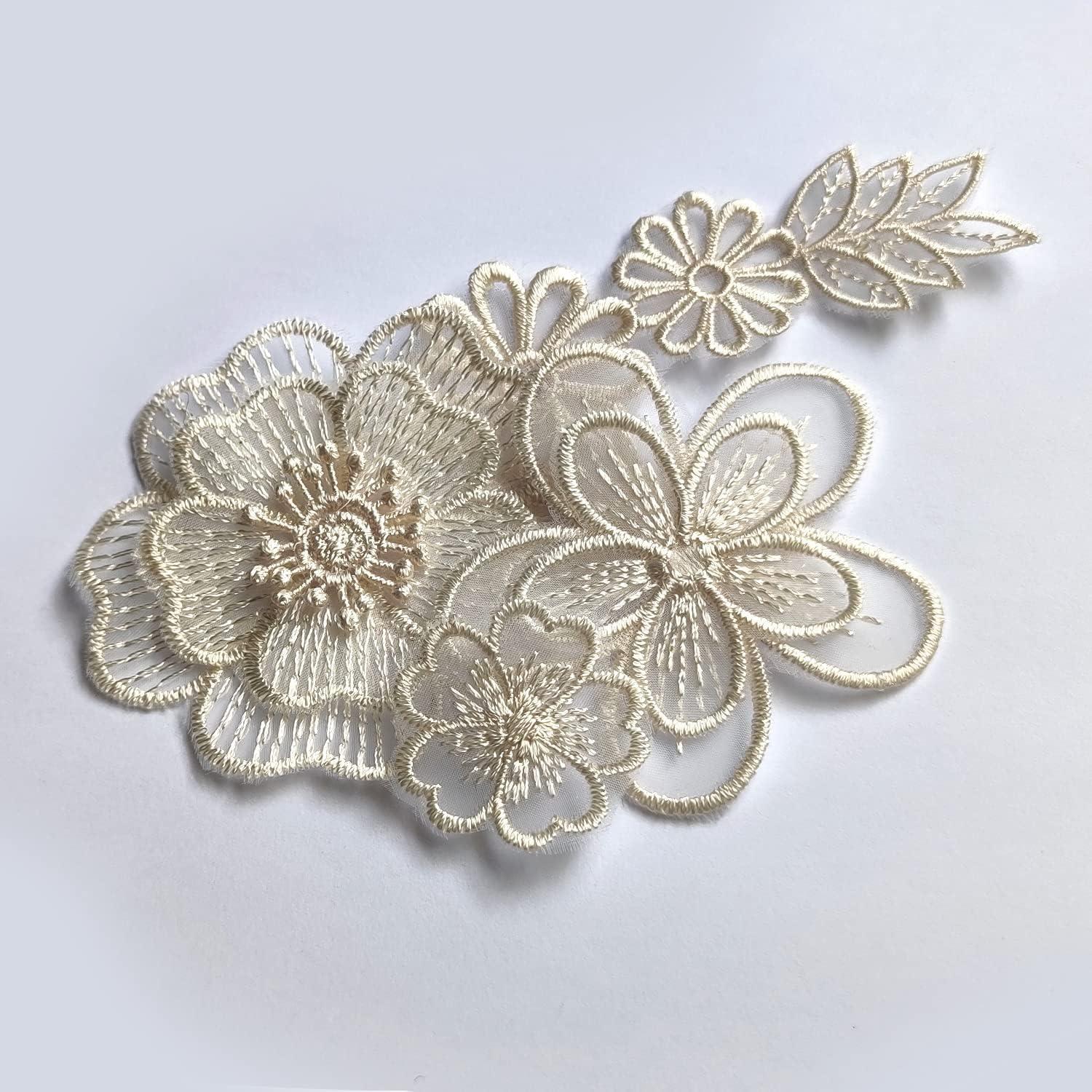 Qililandiy 10 Pcs Beige Mixed Style Embroidery Lace Flower Patches