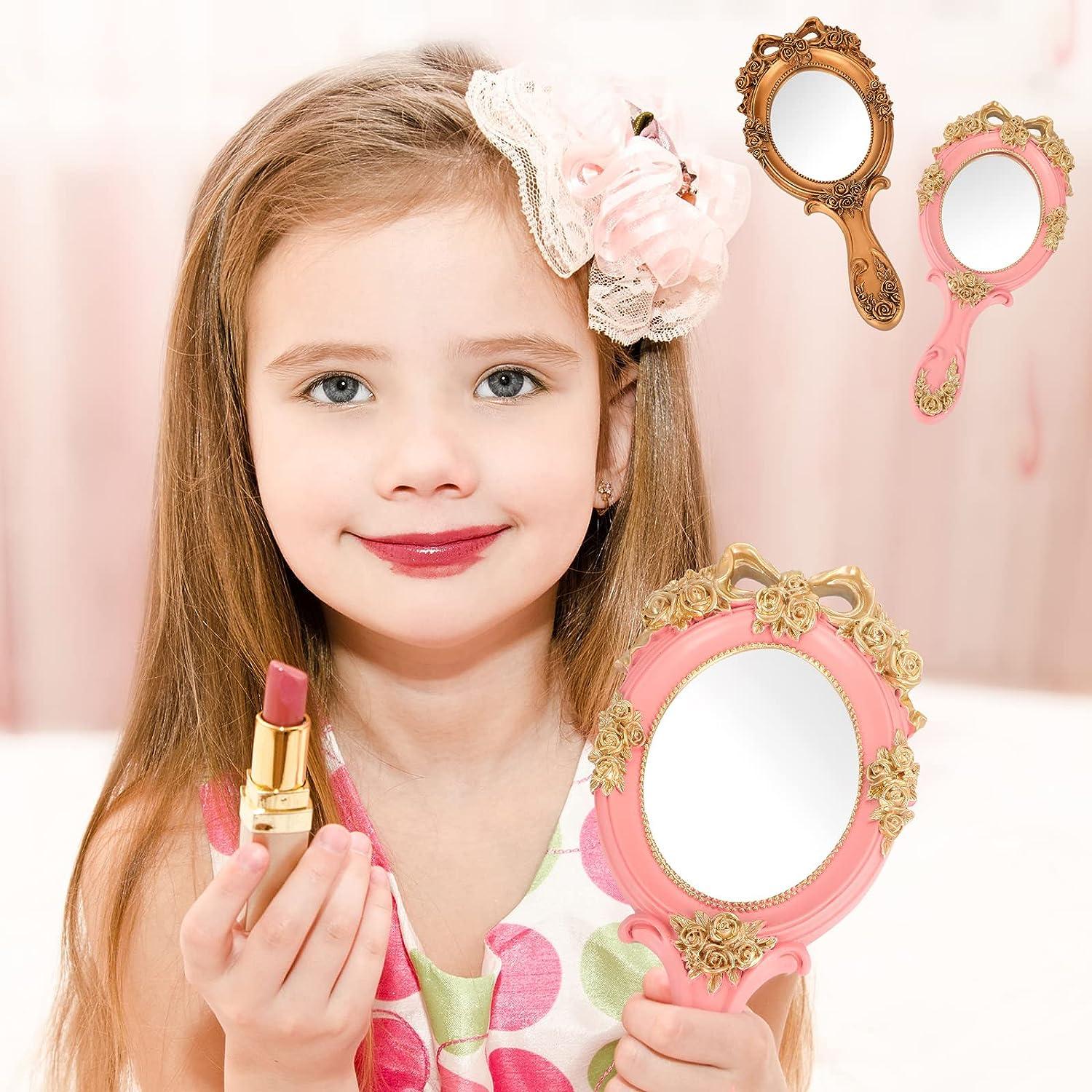 Geetery 2 Pcs Vintage Handheld Mirror Oval Embossed Flower Vanity