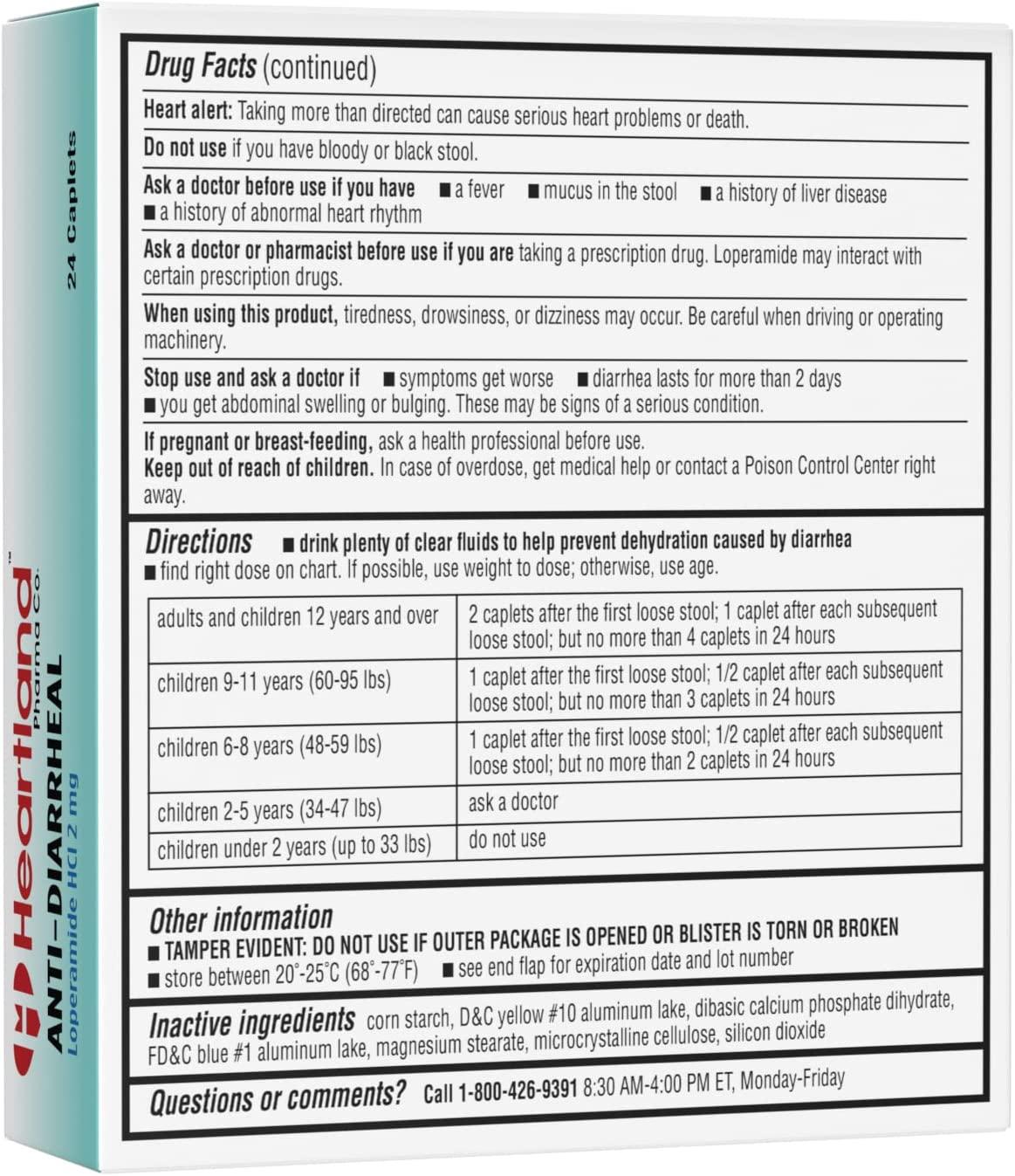 Heartland Pharma Loperamide Hydrochloride AntiDiarrhea Medicine 2mg