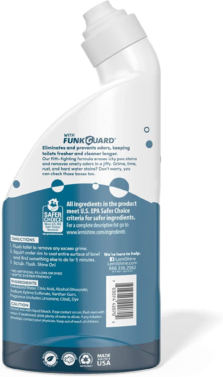 Lemi Shine Toilet Bowl Cleaner, BleachFree, Removes Tough Stains and Odor, AwardWinning (24 oz