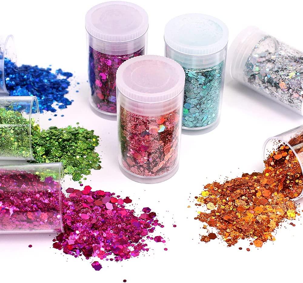 Holographic Chunky Glitter, Set of 36 Colors Craft Glitter Sparkle Sequins,  Cosmetic Glitter Flake for Epoxy Resin, Body, Face, Eye, Nail Arts, Slime