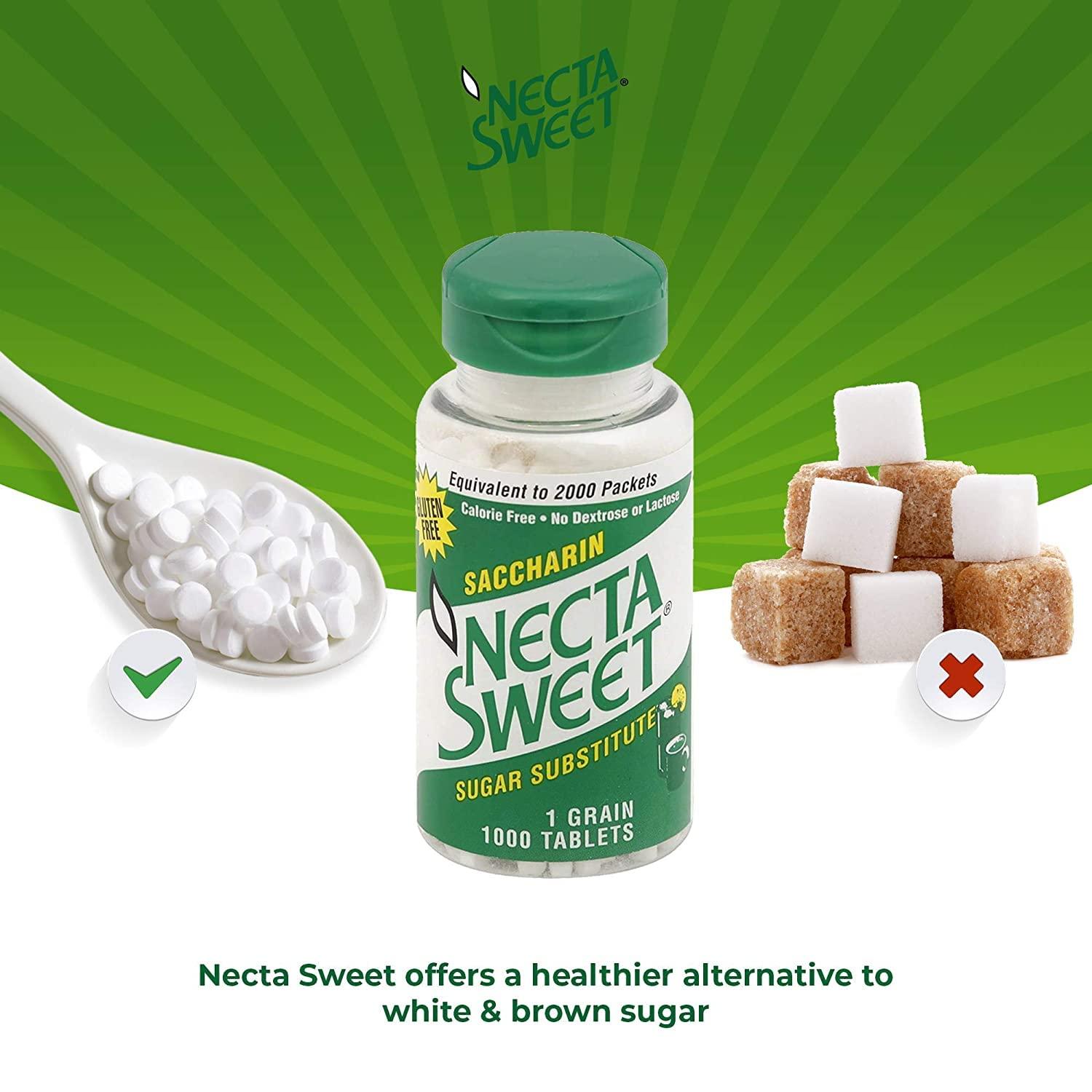 Necta Sweet Saccharin Tablets, 1Grain, 1000 Tablet Bottle 1000 Count