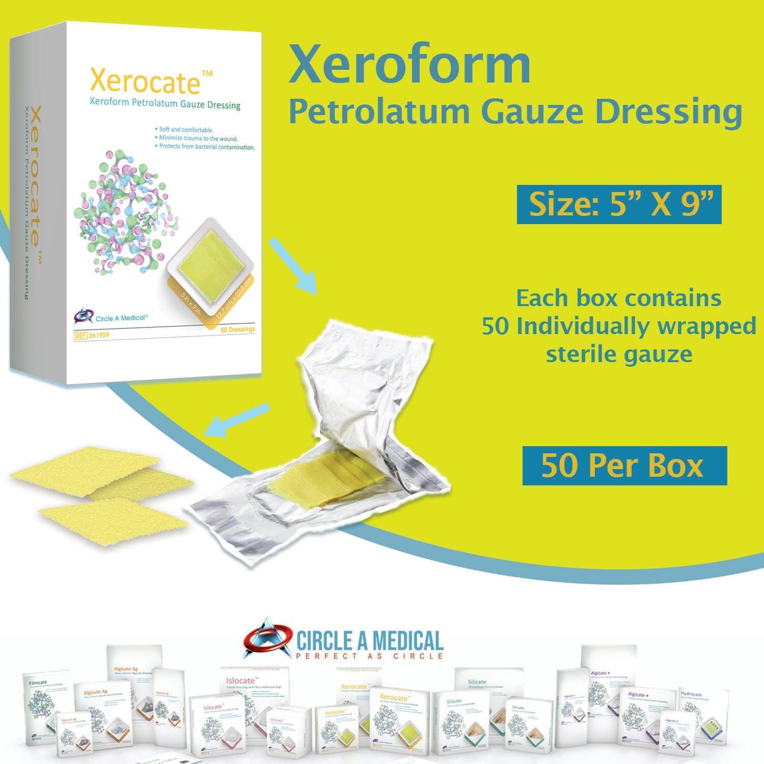 Circle A Medical Xeroform Petrolatum Dressing 5X9 (50/Box) Fine Mesh