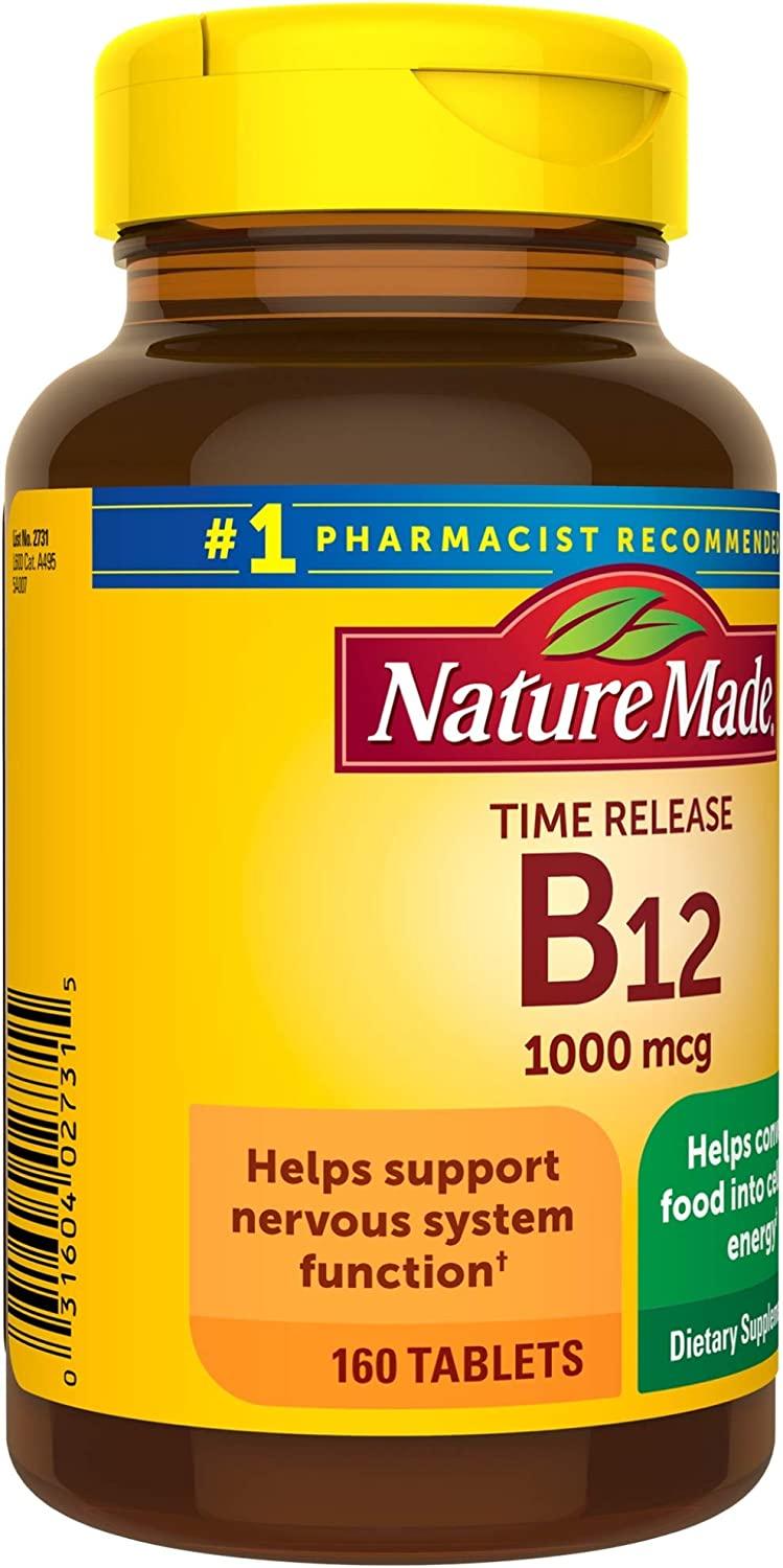 Nature Made Vitamin B12 1000 mcg Time Release Tablets Energy Metabolism Support, 160 Day Supply