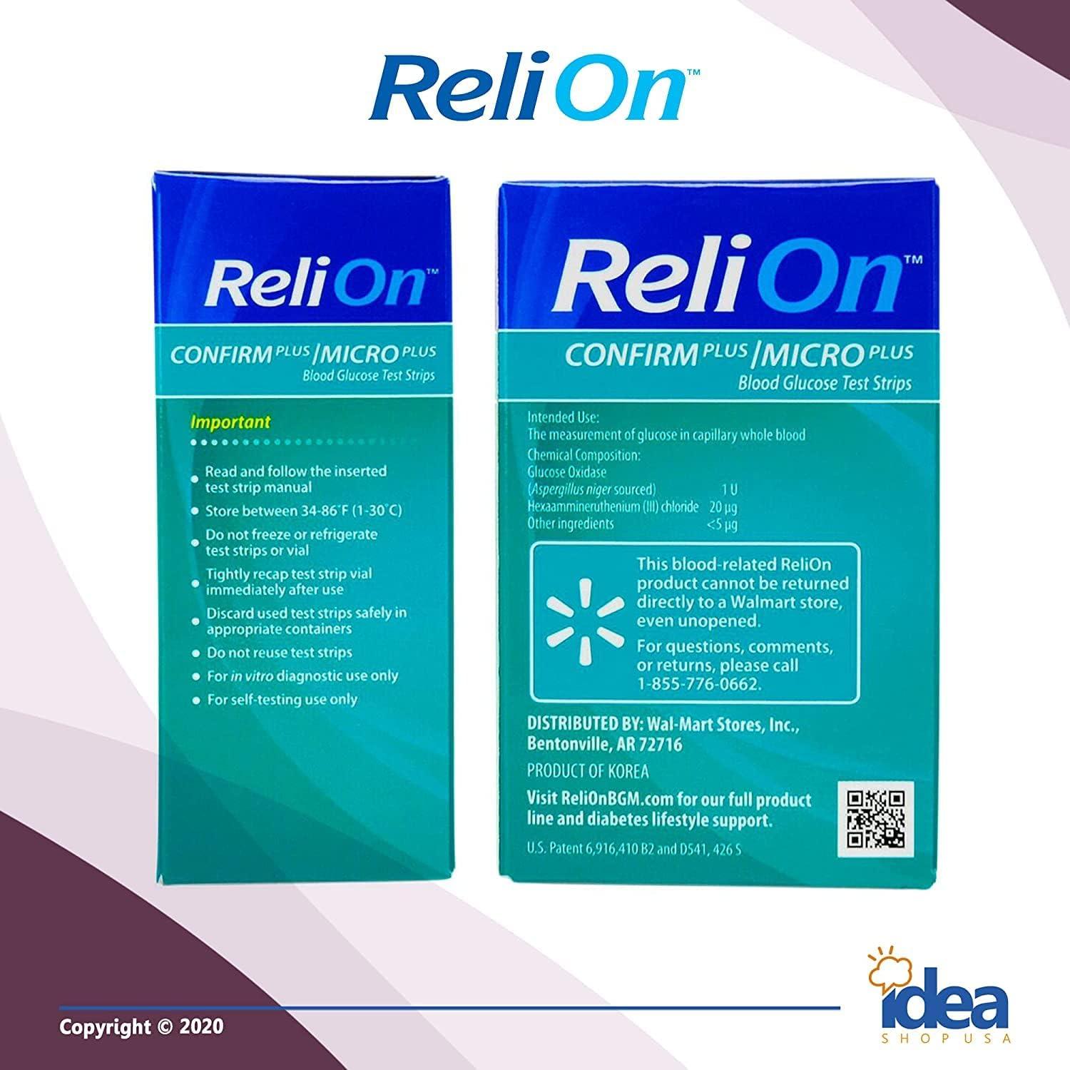 ReliOn Confirm Micro Blood Glucose Test Strips 50 Ct (2 Pack) Bundle