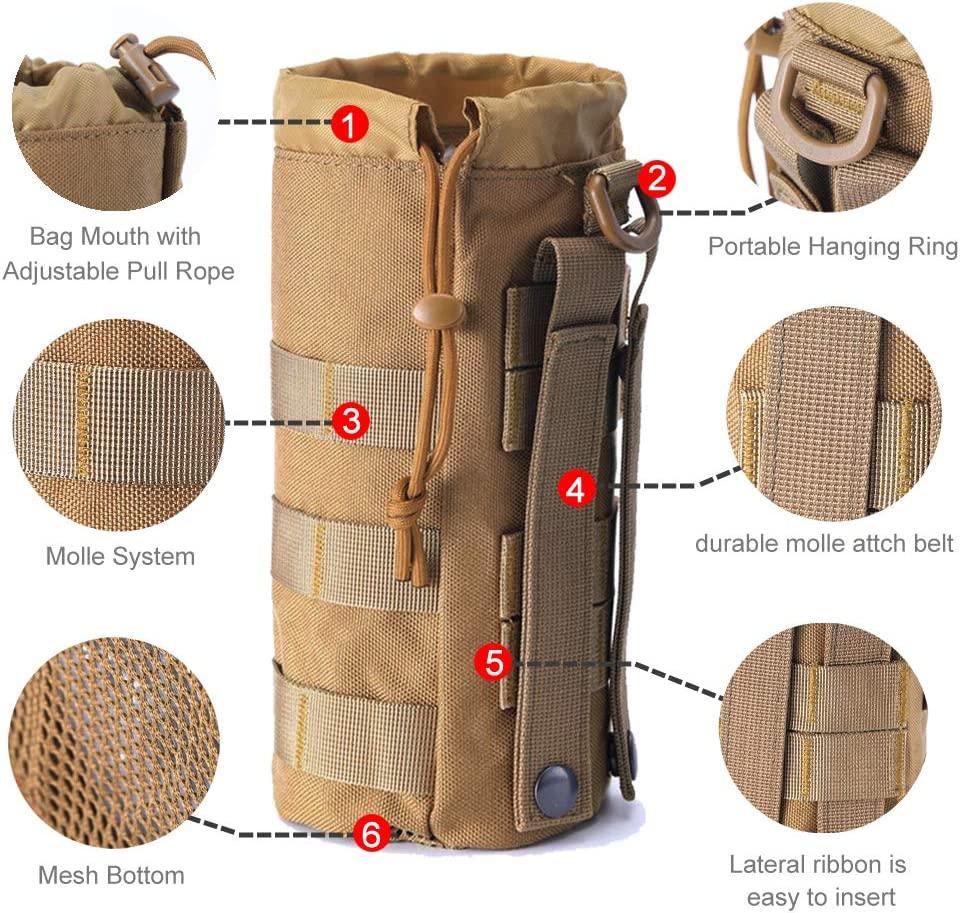Upgraded Sports Water Bottles Pouch Bag Tactical Drawstring Molle