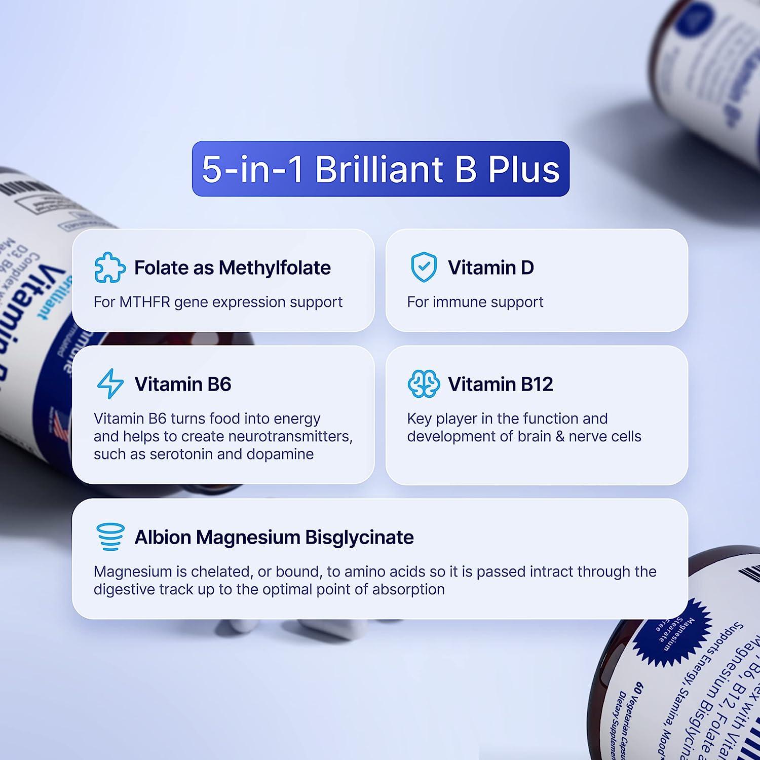 Vitamin B Complex with Vitamins B6 20mg D3 1000IU Albion Magnesium