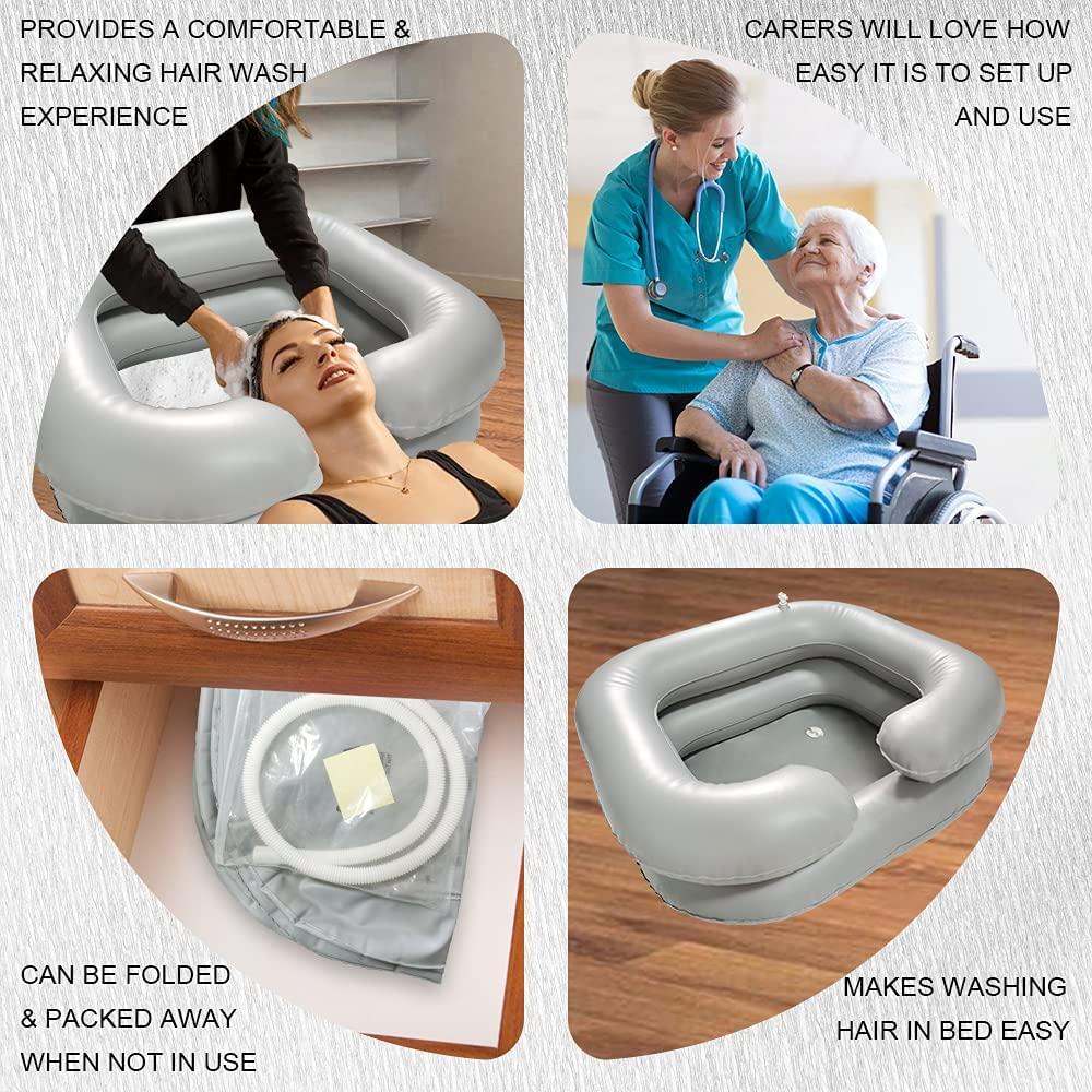 Inflatable Shampoo Basin,Portable Hair Wash Shampoo Bowl for Hair Washing  in Bed,Washing Sink for Bedridden,Disabled,Elderly (Light Grey)