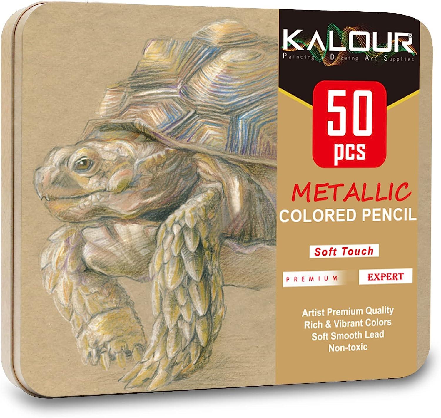KALOUR 50 Piece Metallic Colored Pencils for Adult Coloring,Soft
